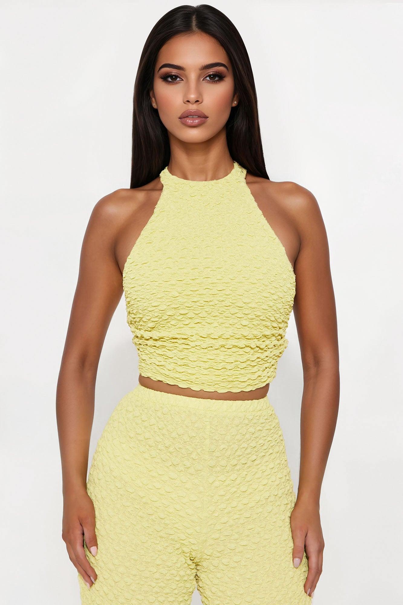 Alana Textured Halter Pant Set - Chartreuse Female Product Image