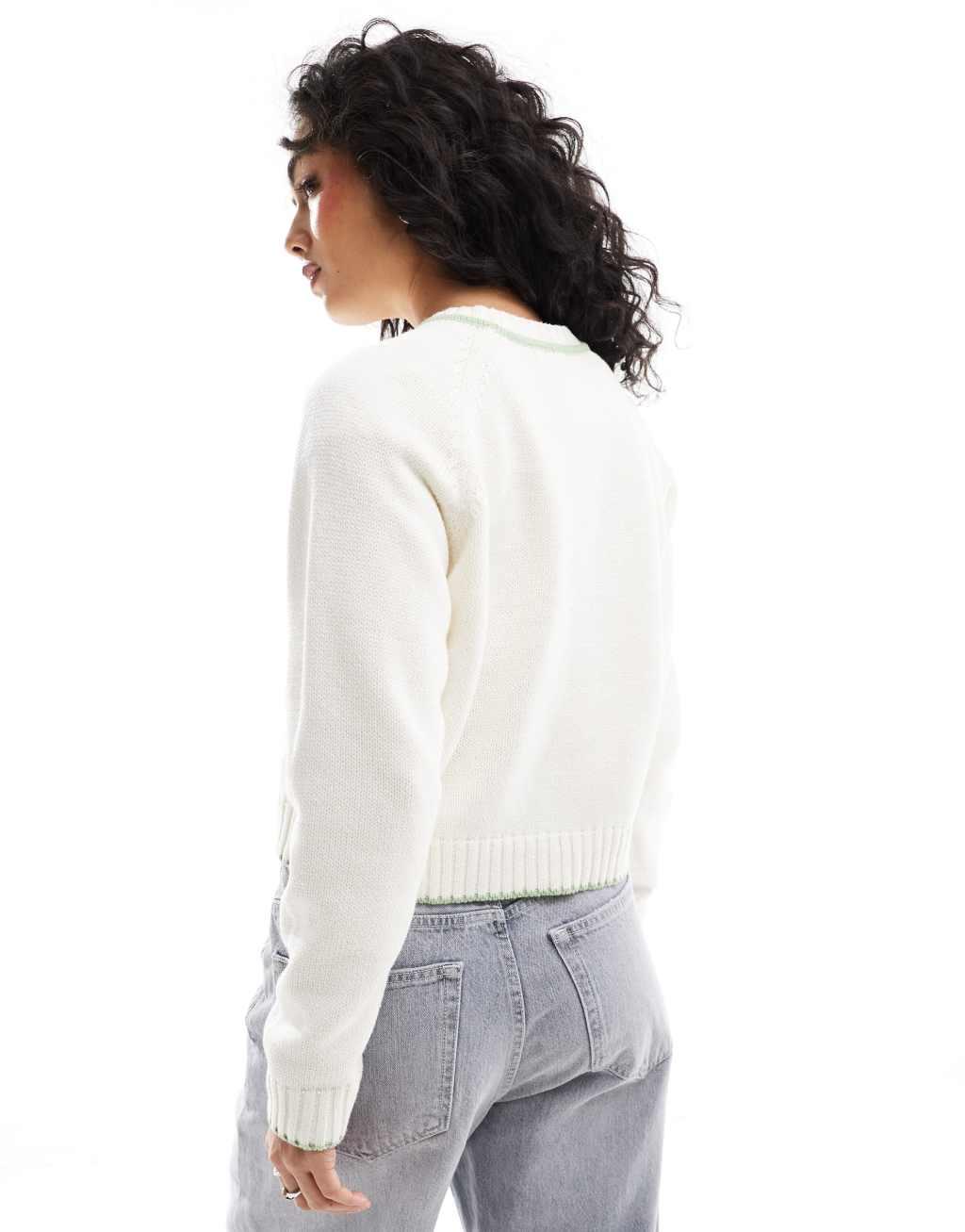 ASOS DESIGN crew neck sweater with fashioning detail and tipping in sage Product Image