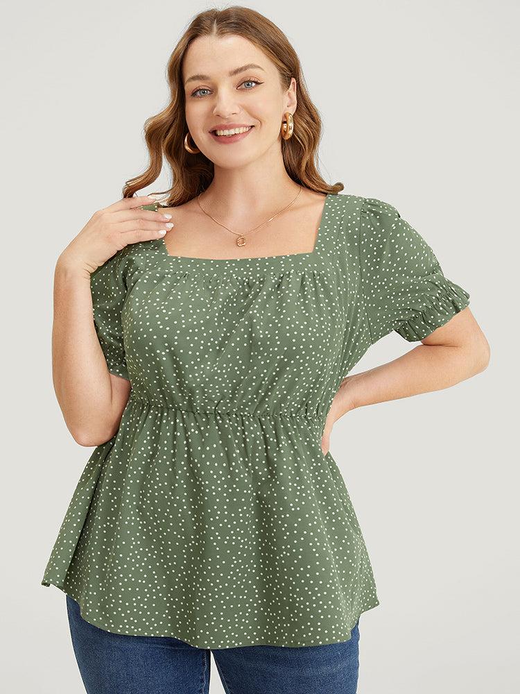 Polka Dot Square Neck Ruffles Puff Sleeve Blouse Female Product Image