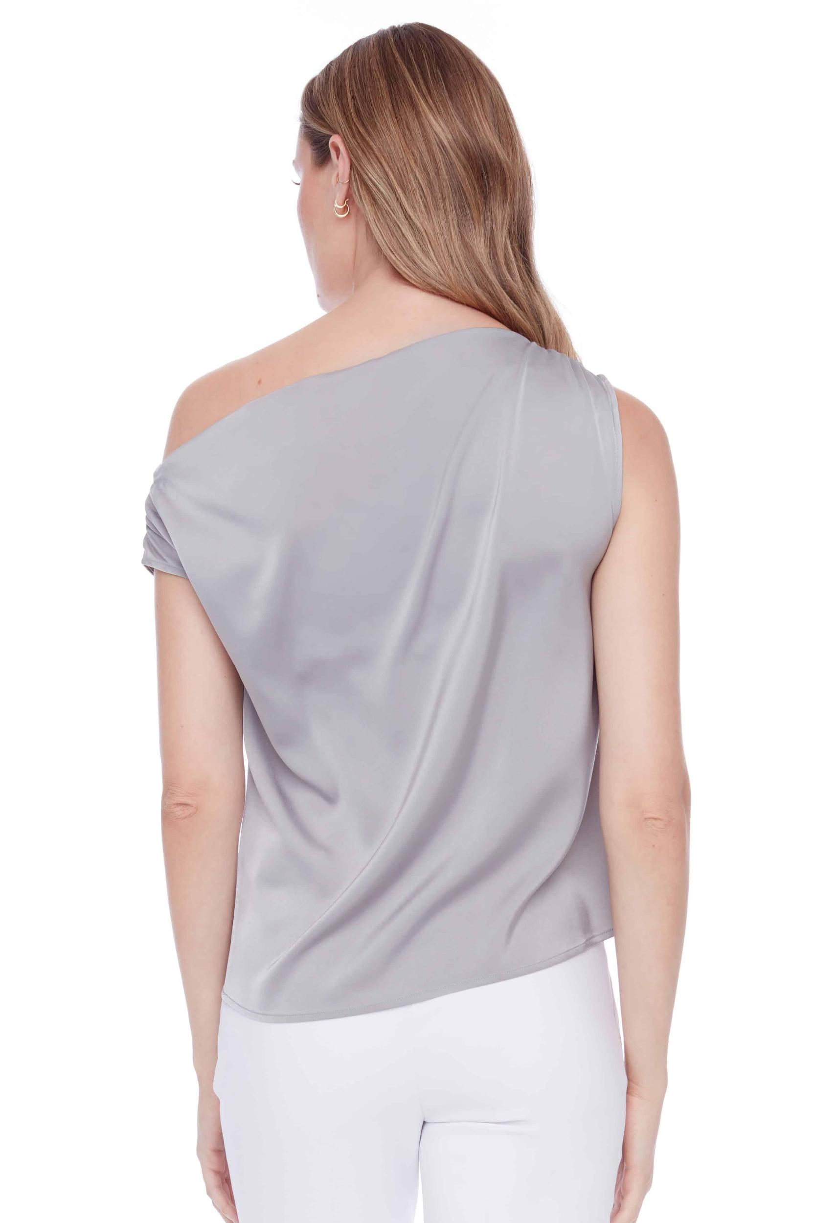 Lily Solid Satin Assymetric Top - Silver Product Image