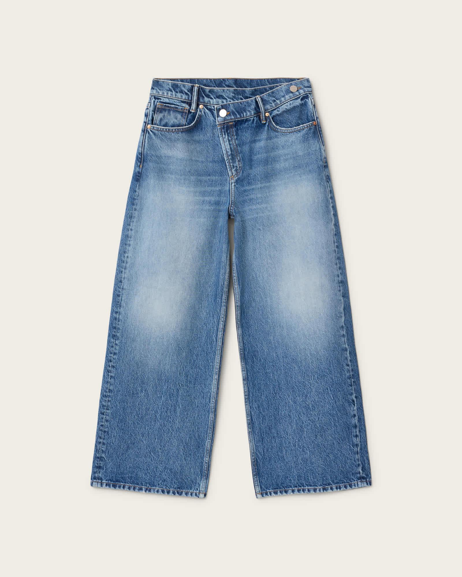 Aki Wide Leg Crossover Jeans Vintage Indigo | ALLSAINTS US Product Image