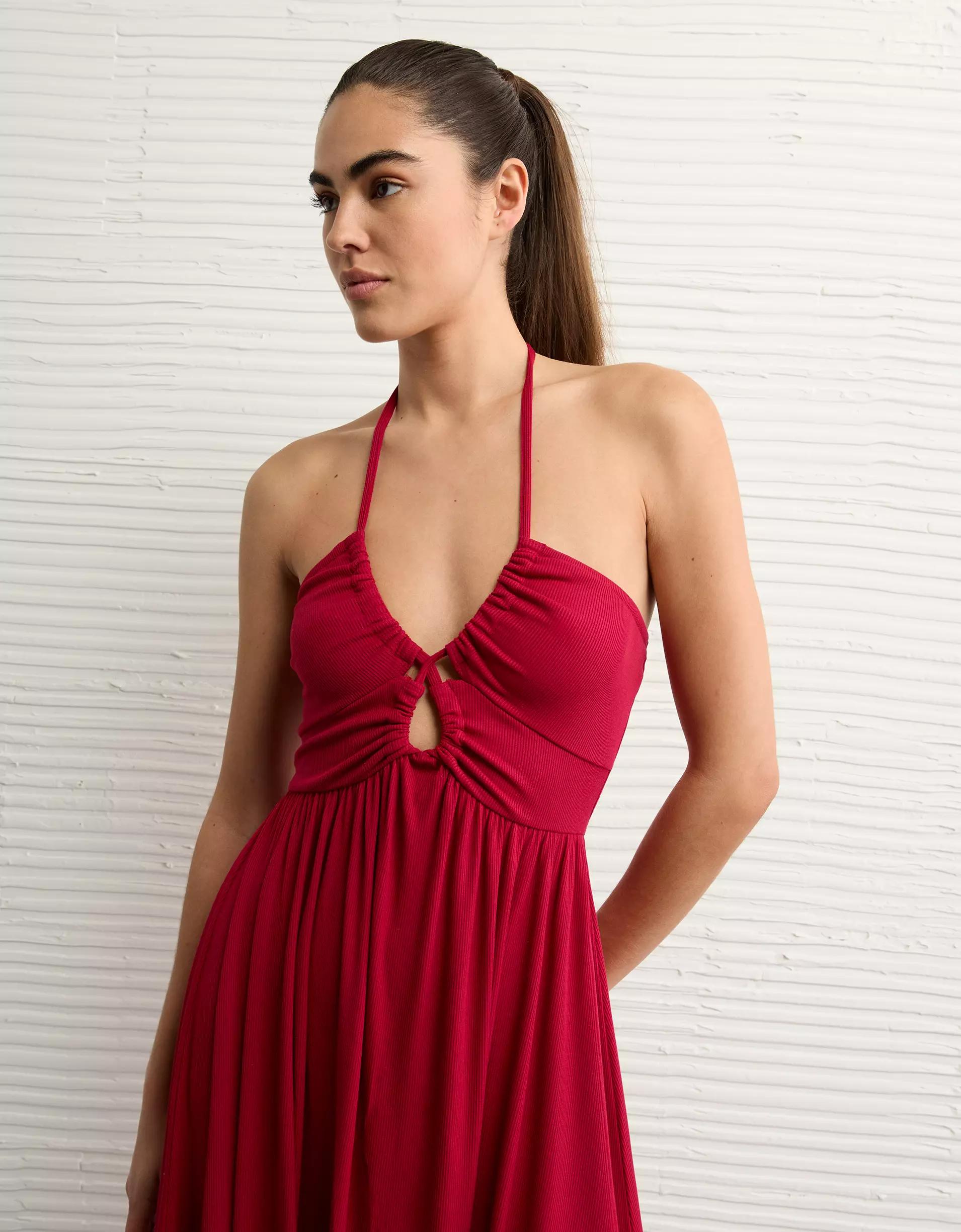 AE Soft & Sexy Keyhole Halter Midi Dress Product Image