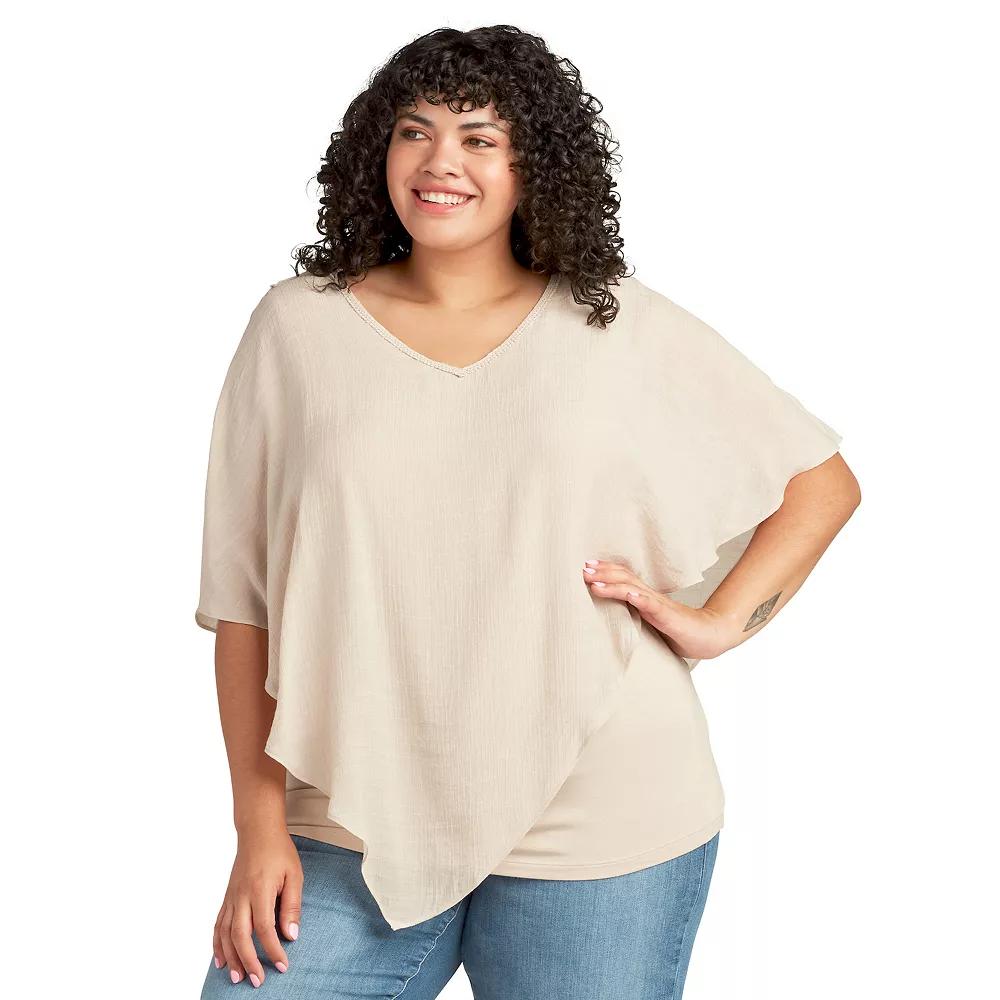 Plus Size AB Studio Asymmetrical Hem Crochet Back Popover Top, Womens Brown Product Image