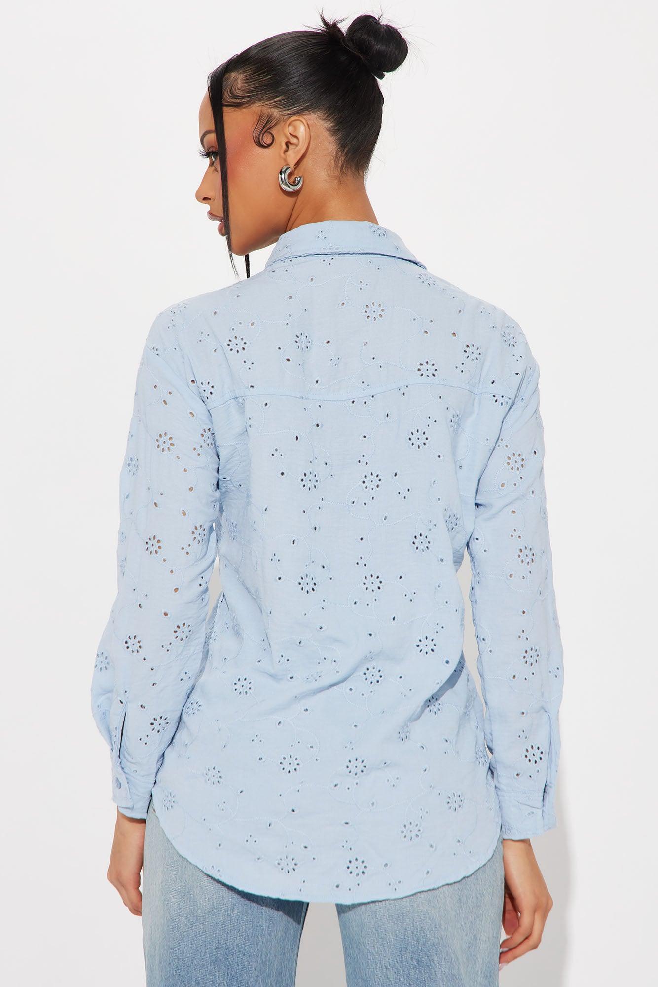 Life Is Breezy Eyelet Shirt - Blue Product Image