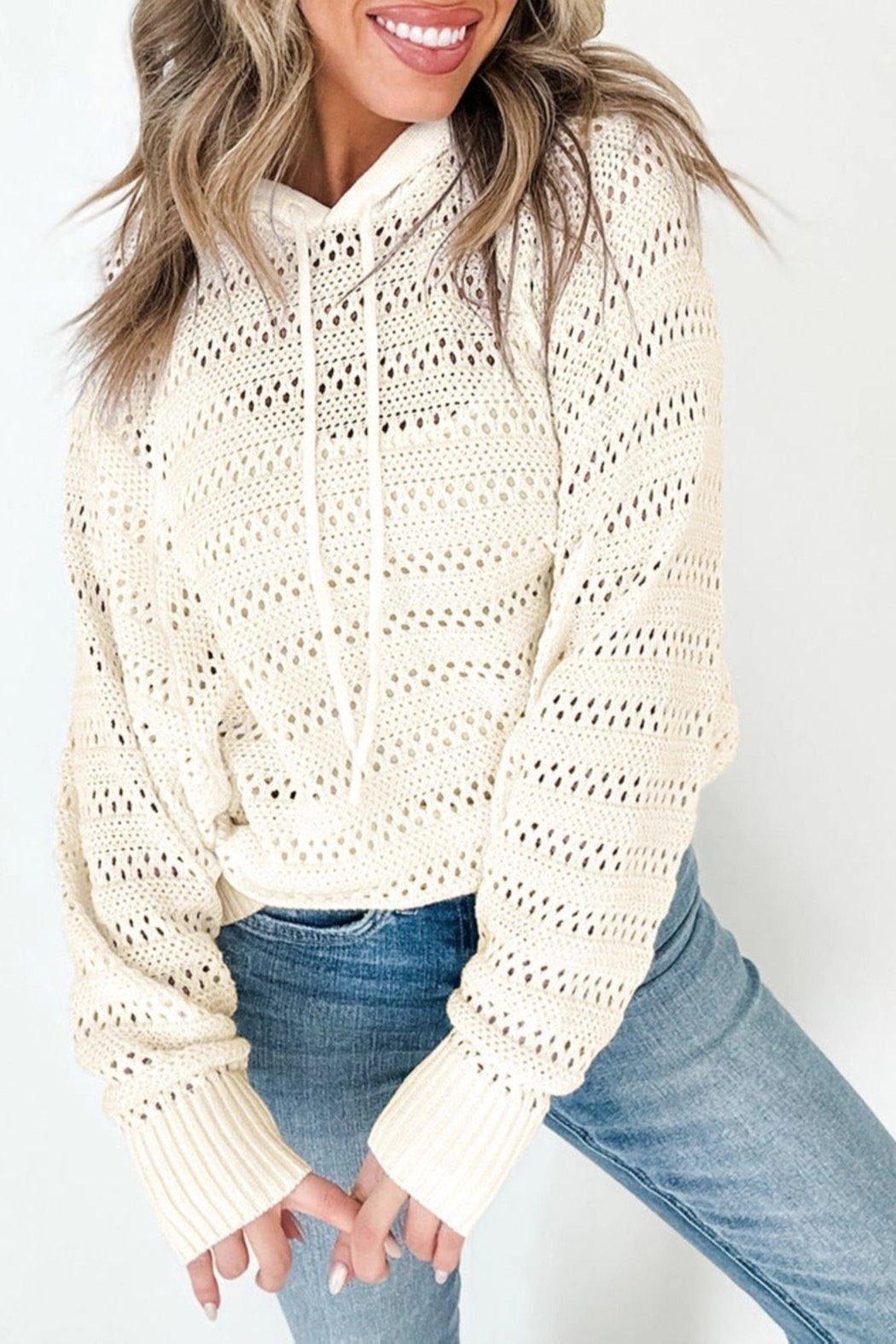 Pointelle Knit Hooded Sweater Product Image