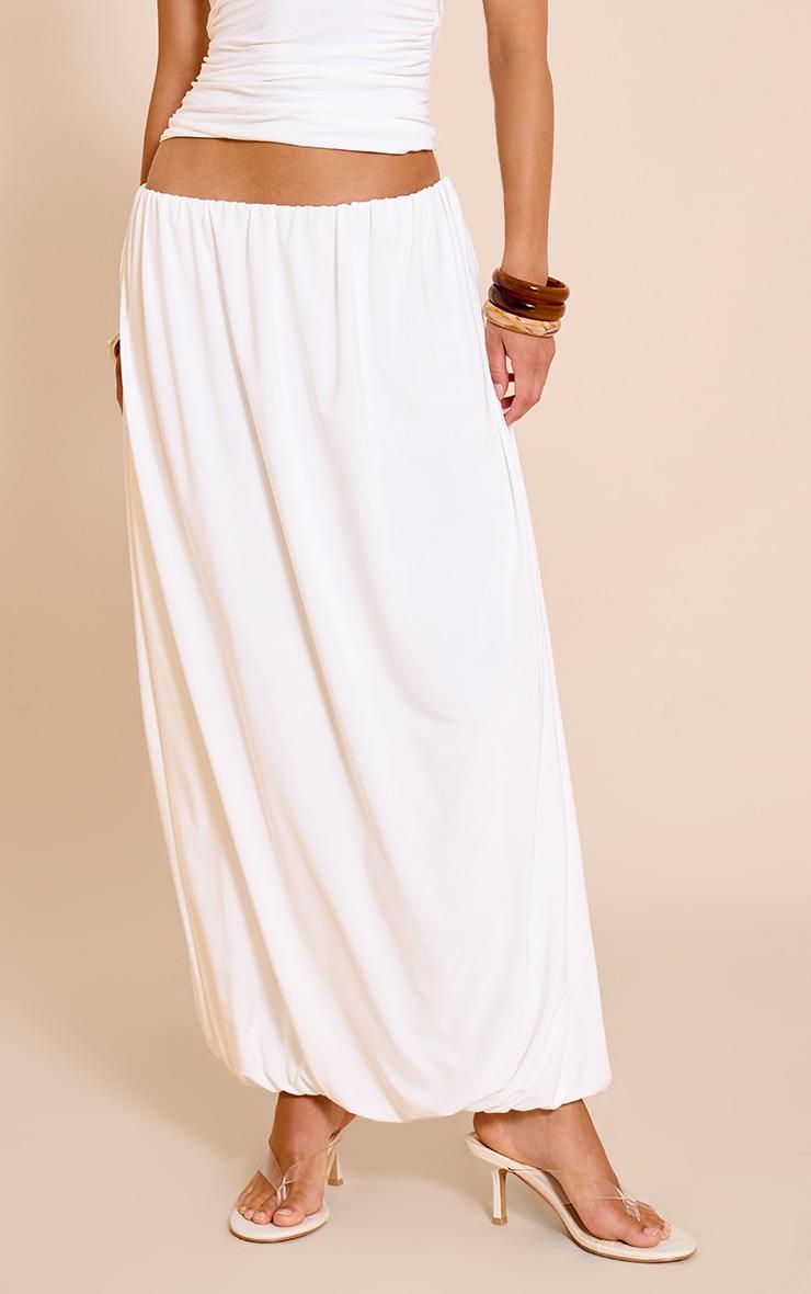 Cream Double Slinky Bubble Hem Midaxi Skirt Product Image