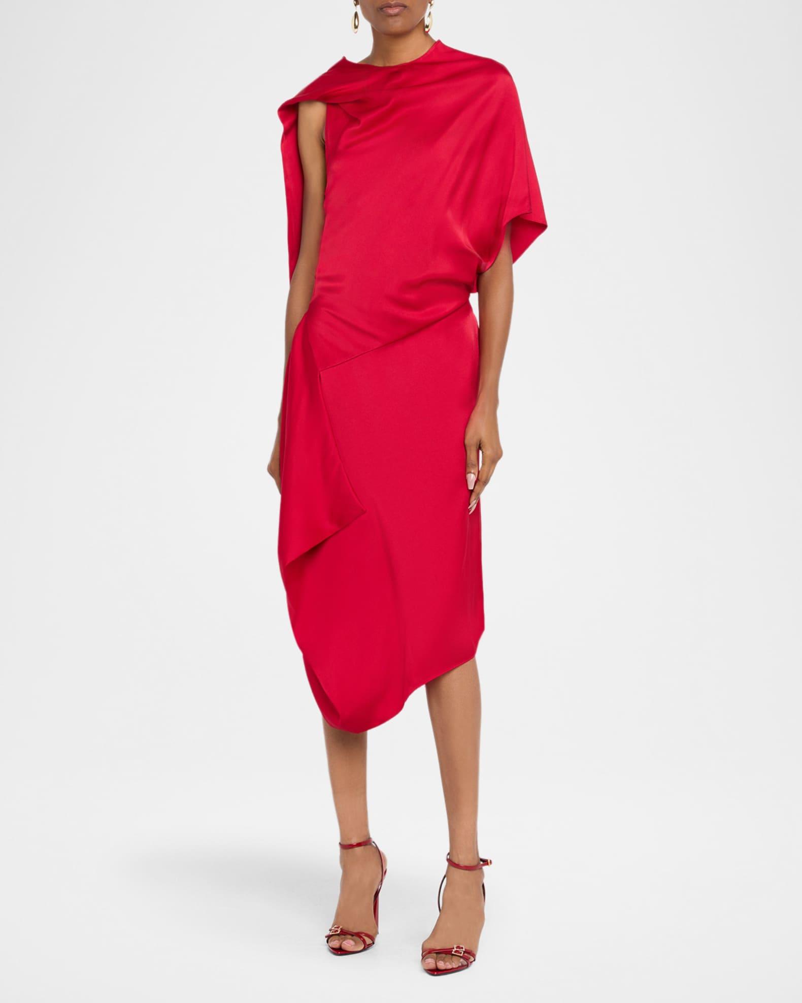 Satin Asymmetric Midi Dress Product Image