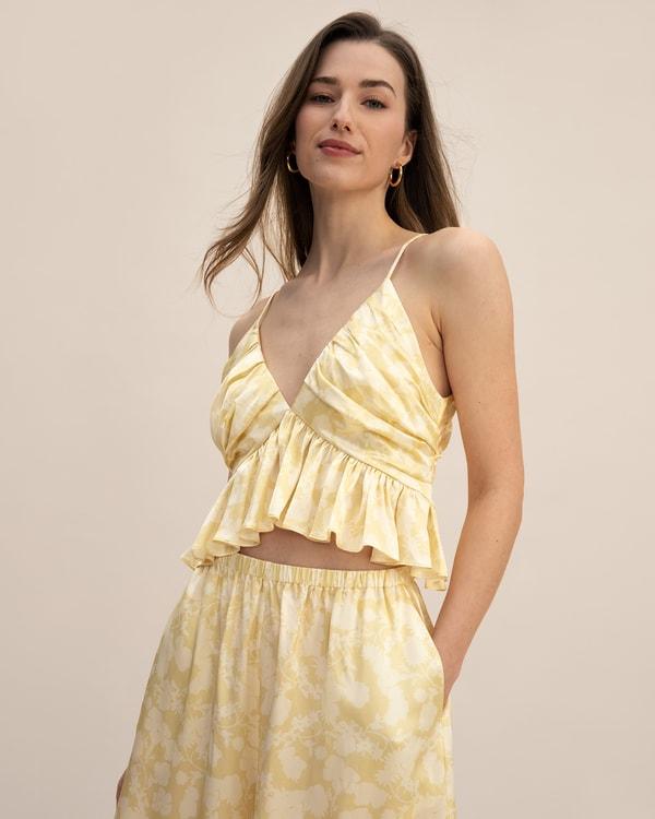 LILYSILK Women's 100% Silk Ruffle Cowl Neck Cami Top in Shadow Print, Size 4 Product Image