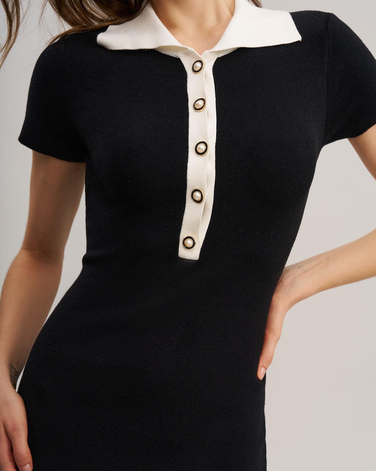 Black Contrast Bodycon Sweater Maxi Dress Product Image