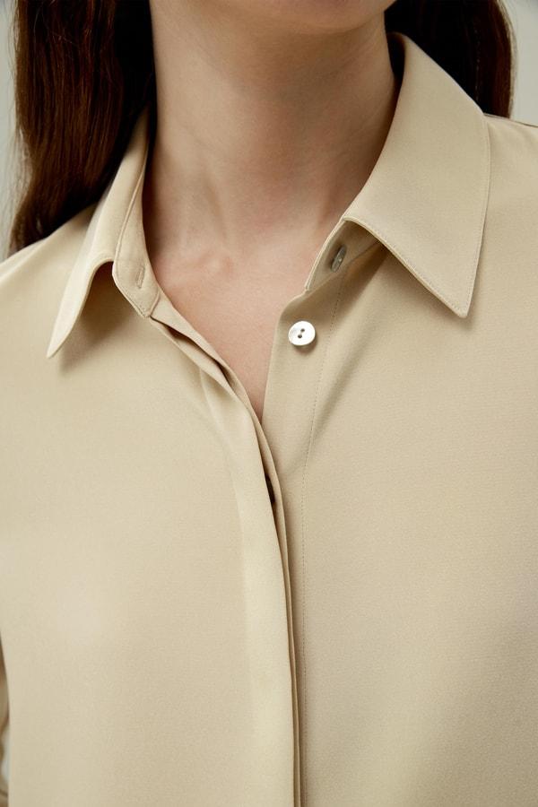LILYSILK Silk Tops - Female - Dune Silk Georgette - Flattering Long Sleeve Shirt M Product Image