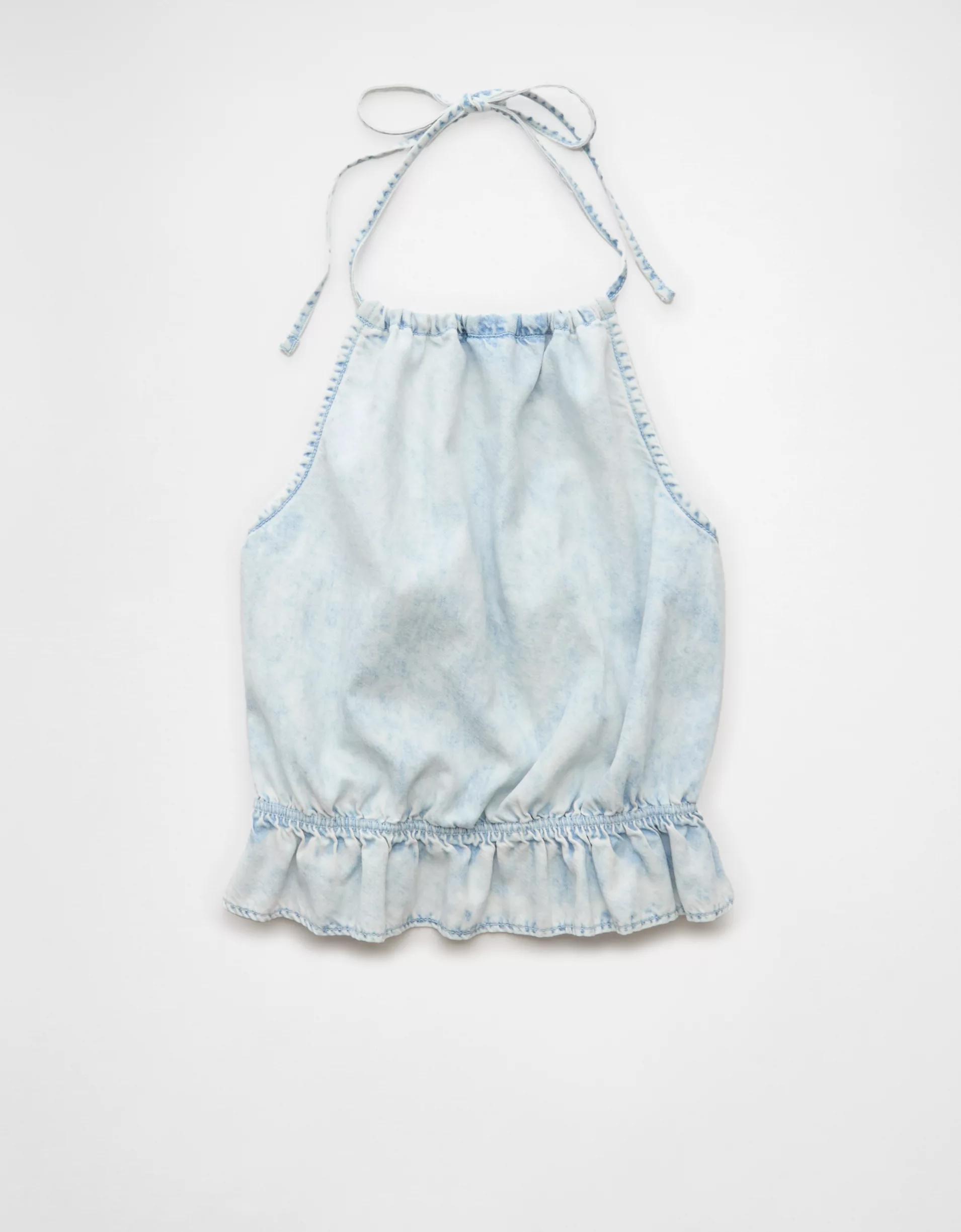 AE Denim High Neck Ruffle Halter Top Product Image