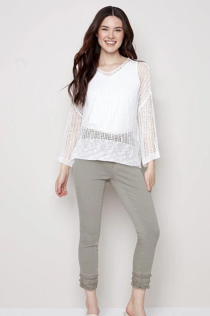 Fishnet crochet 3/4 sleeve dolman top Product Image
