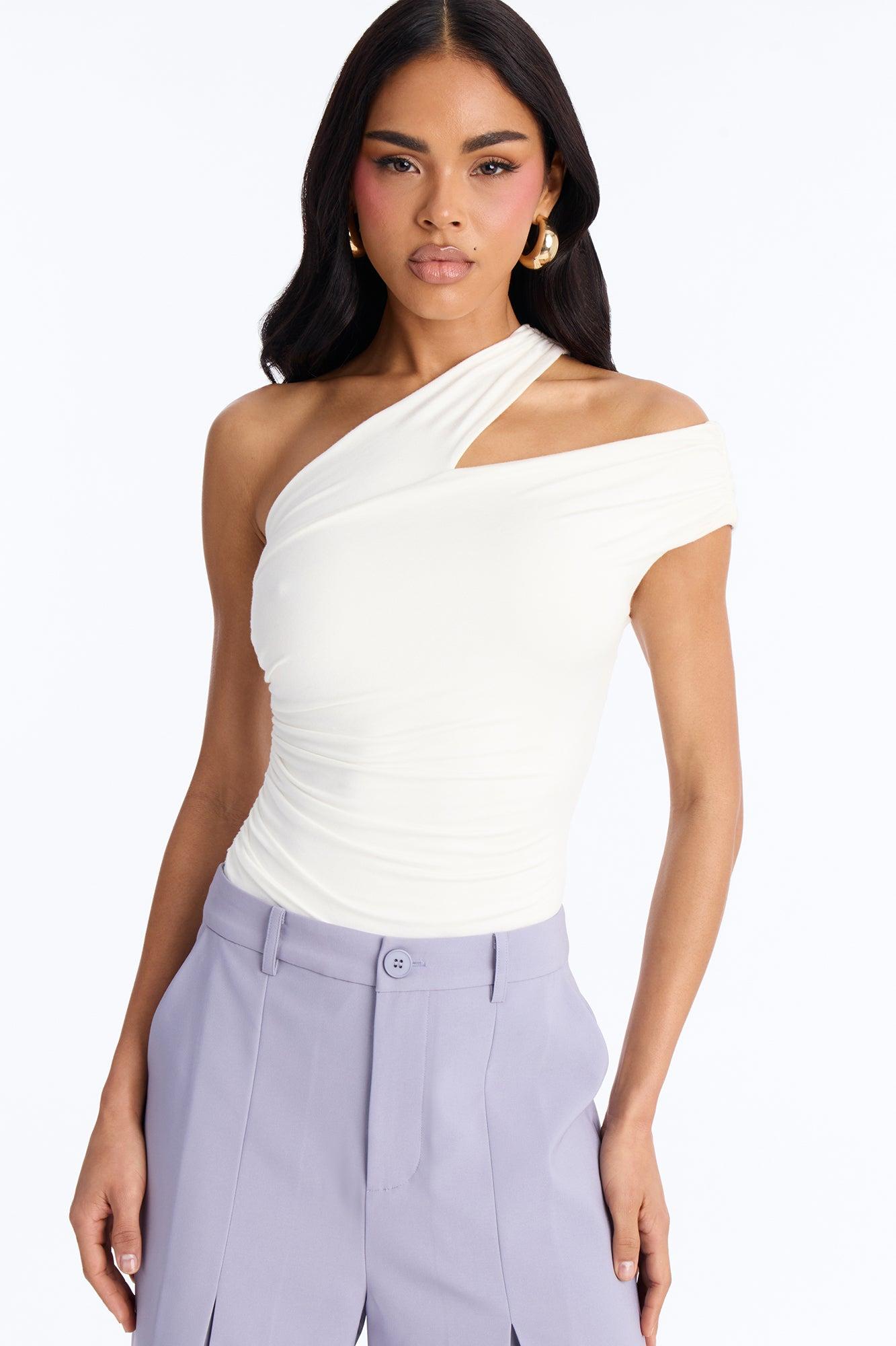 Been Here Before Ruched One Shoulder Bodysuit - White Female Product Image