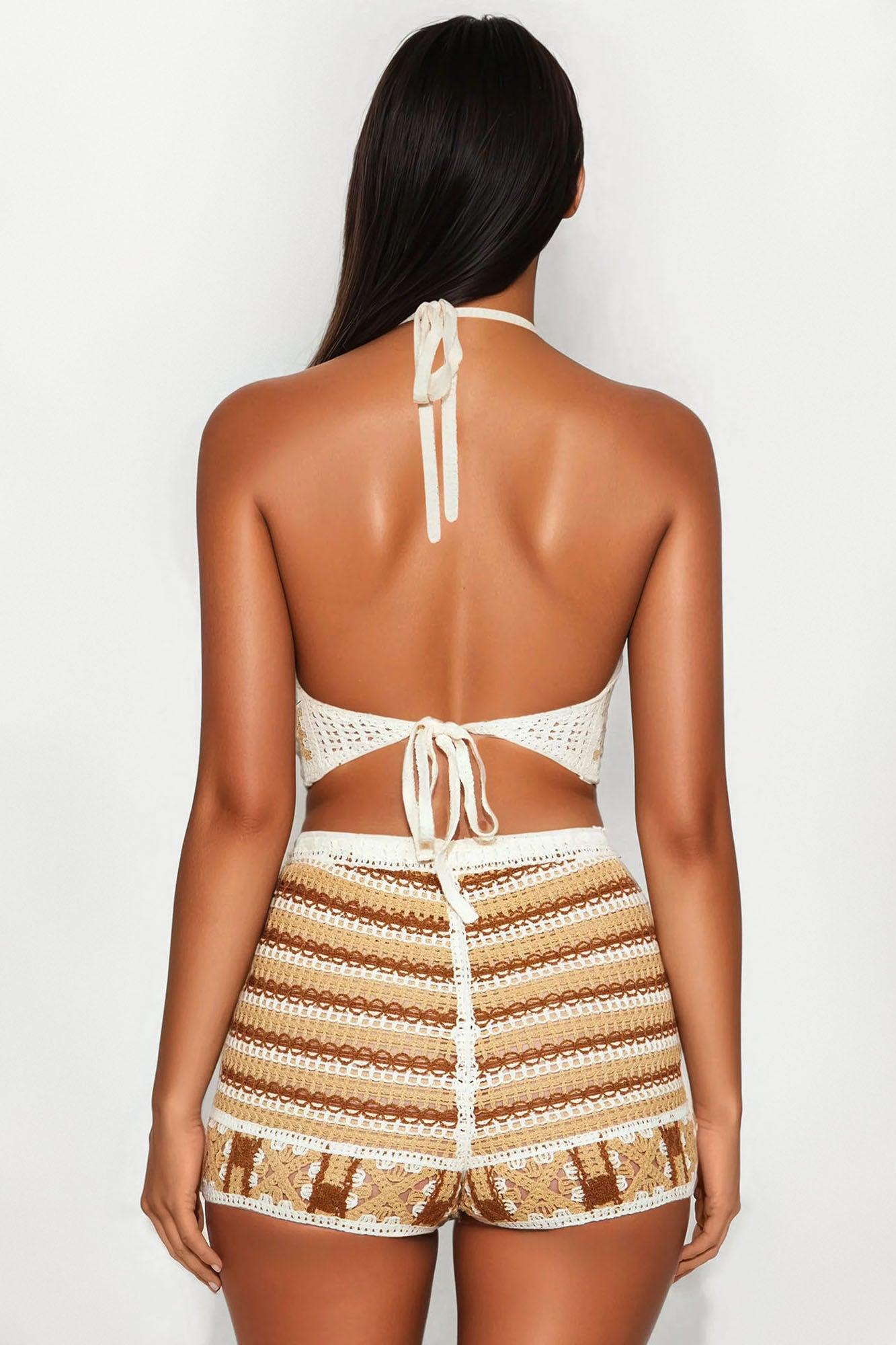 Island Calling Crochet Halter 2 Piece Sunsuit - Brown/combo Female Product Image