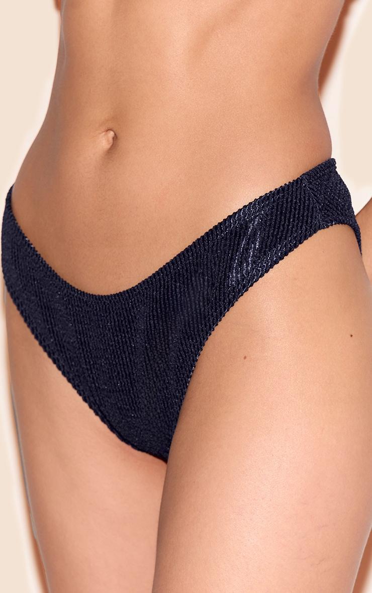 Navy Metallic Crinkle High Leg Bikini Bottoms Product Image