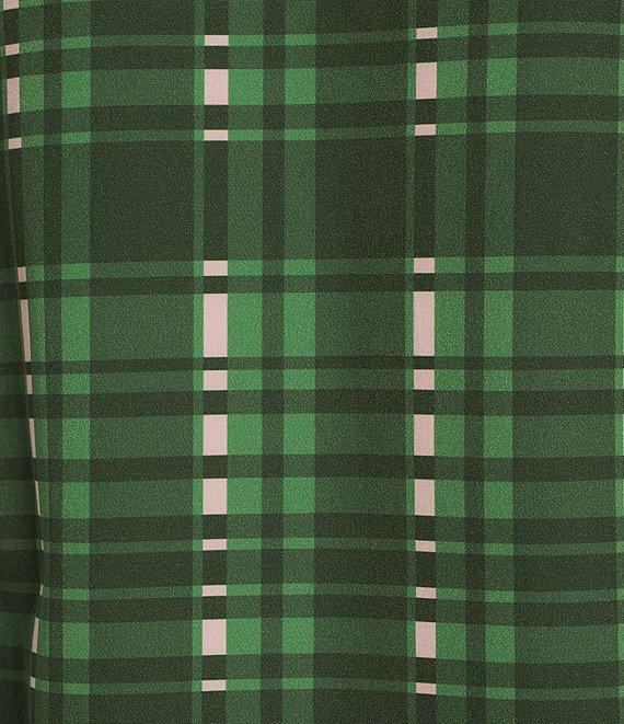 Tara Jarmon Rubina Plaid Print Point Collar Quarter Zip Short Sleeve A-Line Dress Product Image