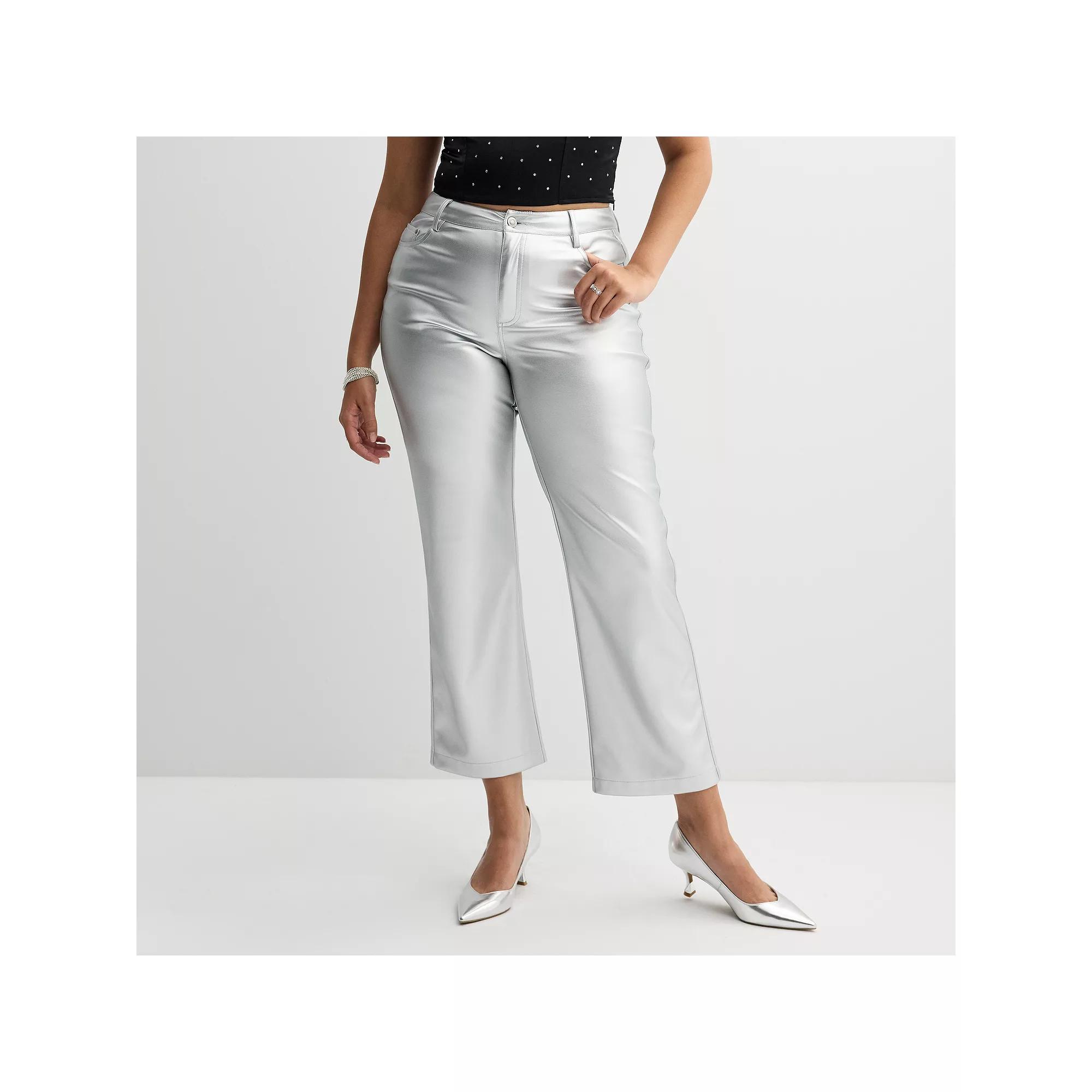 Women's INTEMPO™ Pleather Straight Leg Pants, Size: 6, Silver Product Image