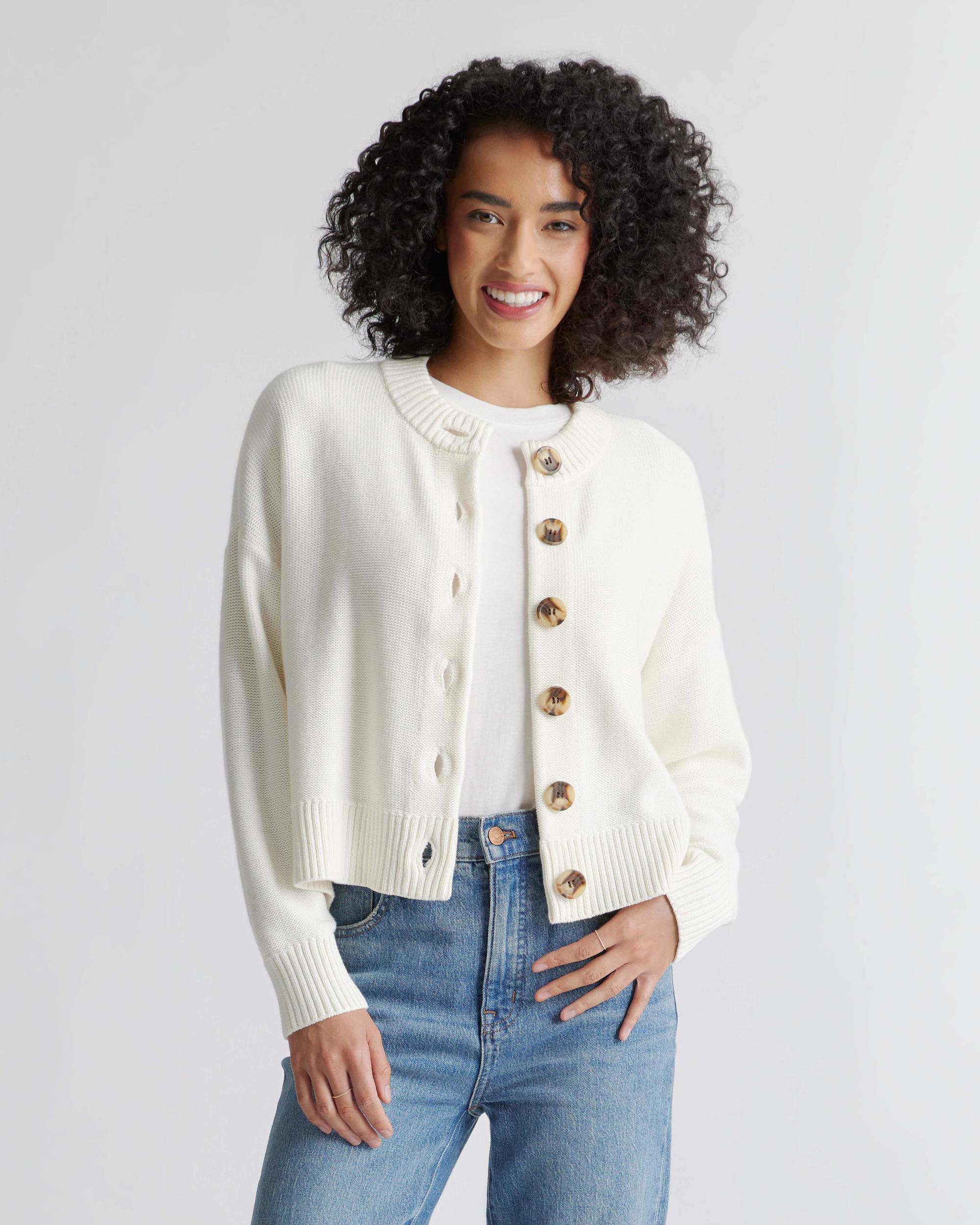 Quince | Women's Cropped Cardigan Sweater Organic Cotton Product Image