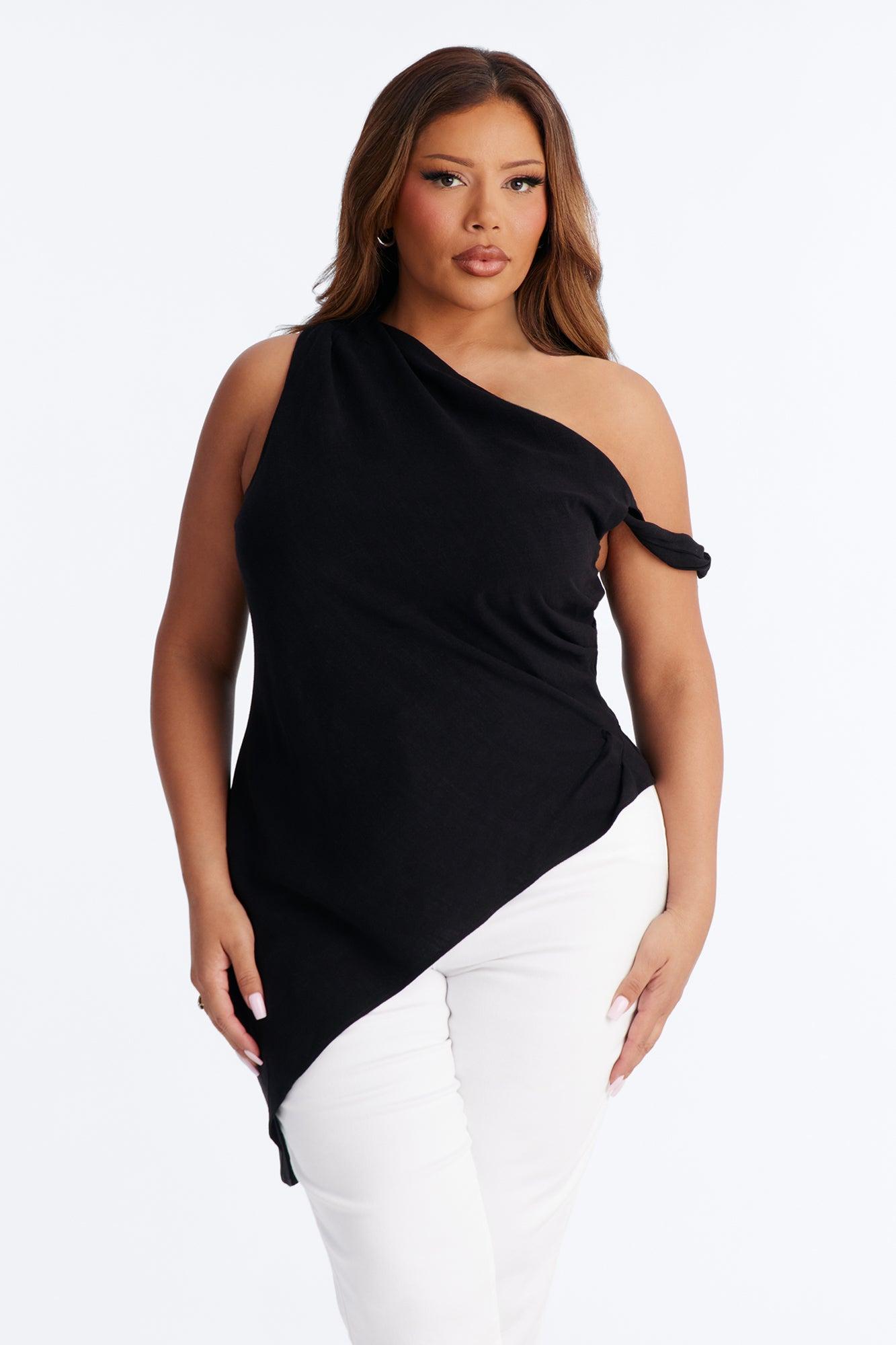 Butter And Baguettes Only One Shoulder Linen Top - Black Female Product Image