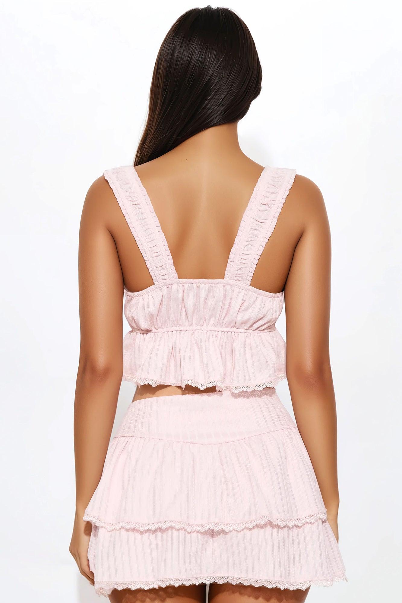 Sweet Delight Textured Skirt Set - Pink Product Image