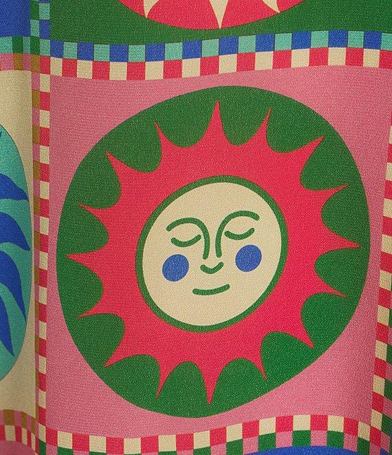 JOHNNY WAS Silk Tile Geometric Sun Print V-Neck Long Sleeve Cuffed Shift Dress Product Image