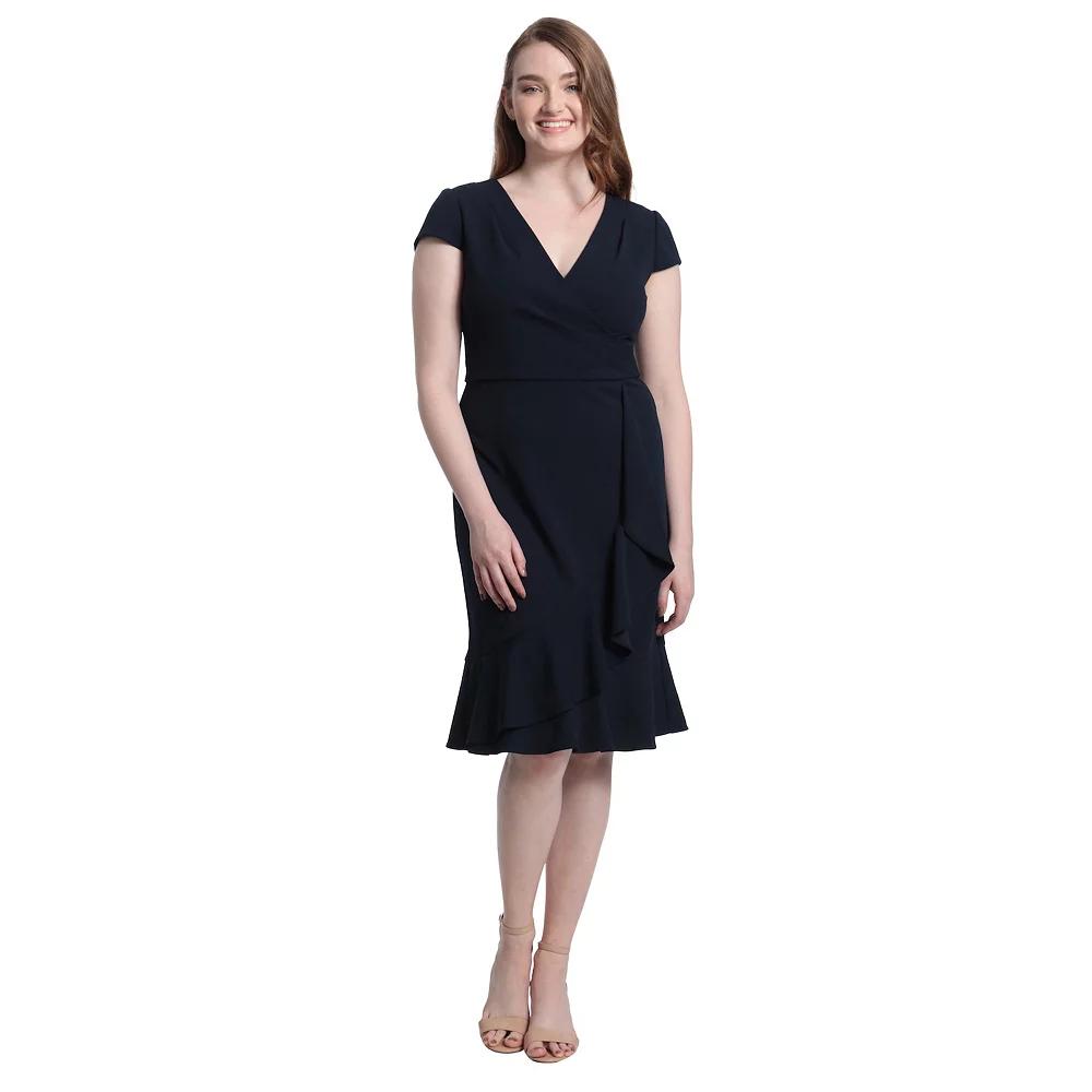 Women's London Times Cascade Ruffle Faux-Wrap Dress, Size: 10, Blue Product Image