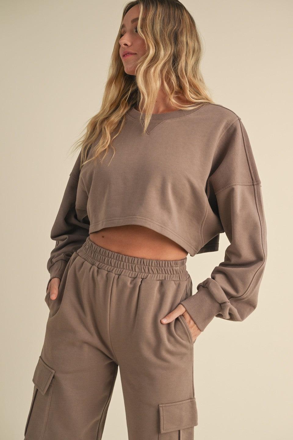 Oversized Crop Sweatshirt and Cargo Sweatpants Set Product Image