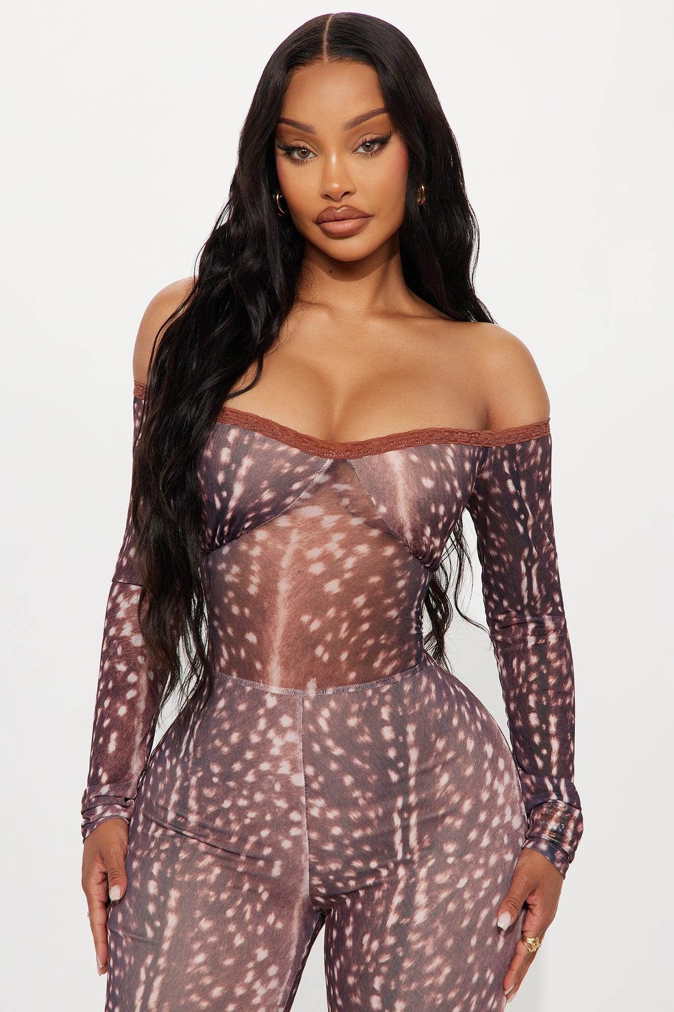 My Dear Mesh Capri Jumpsuit - Brown/combo Product Image