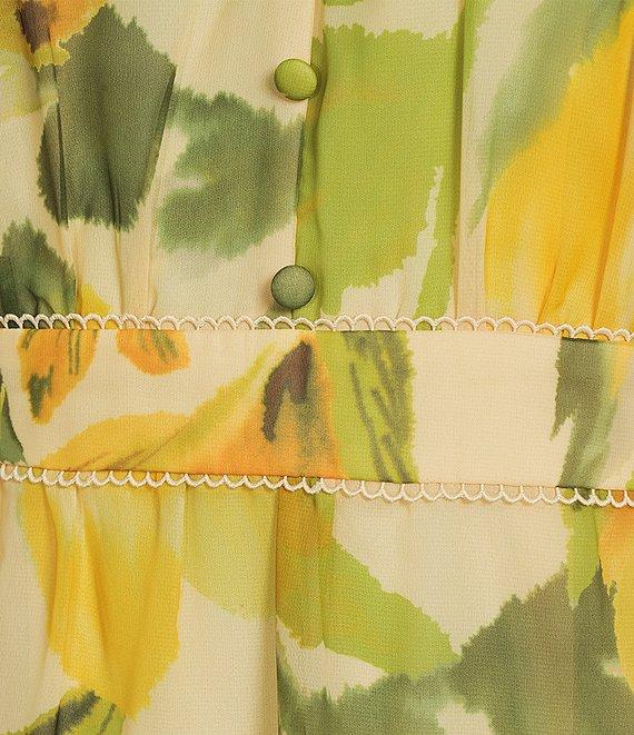 Adrianna Papell Long Sleeve V-Neck Floral Printed Organza A-Line Midi Dress Product Image