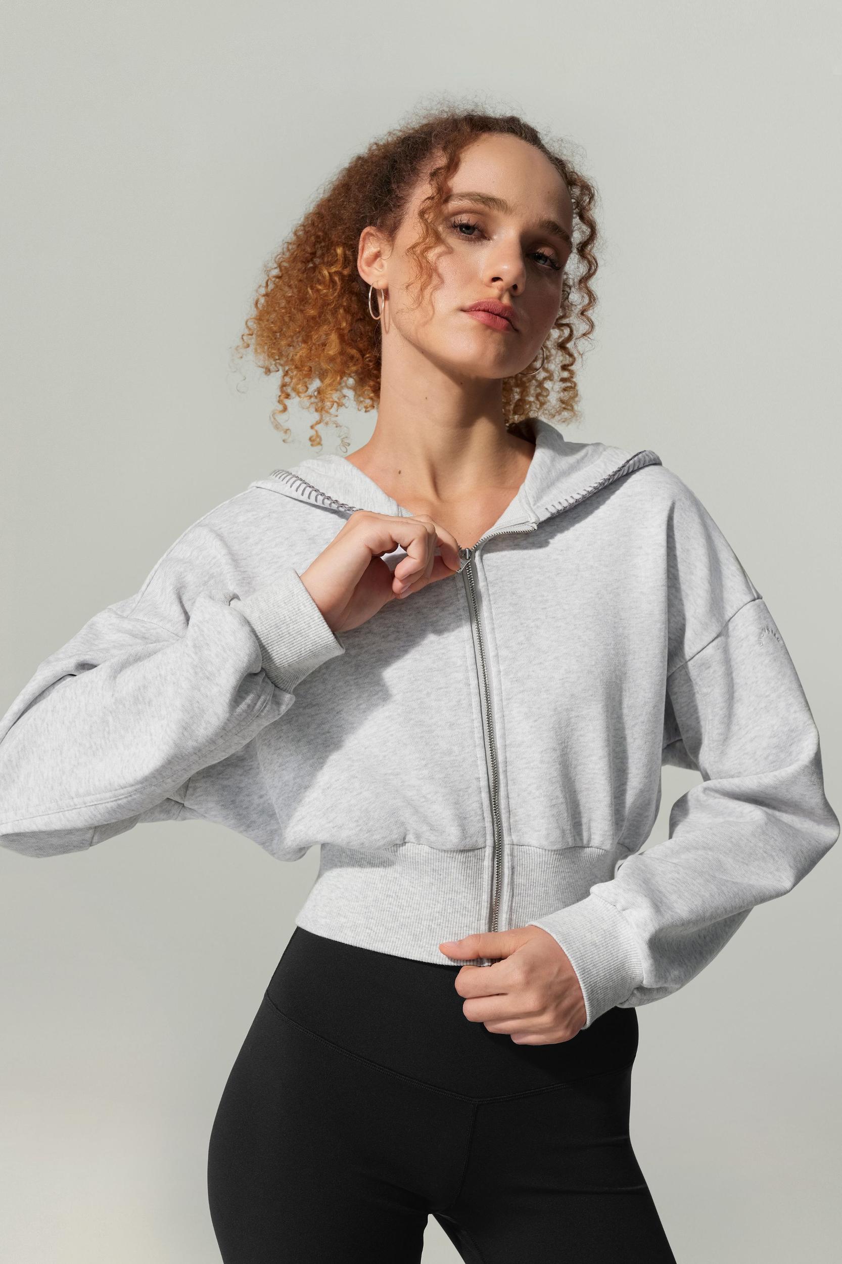 LILYSILK SILKERRY Womens Cropped Zip Up Hoodie | 100% Silk Loops | Cozy Zip-Up Jacket | Espresso L Product Image