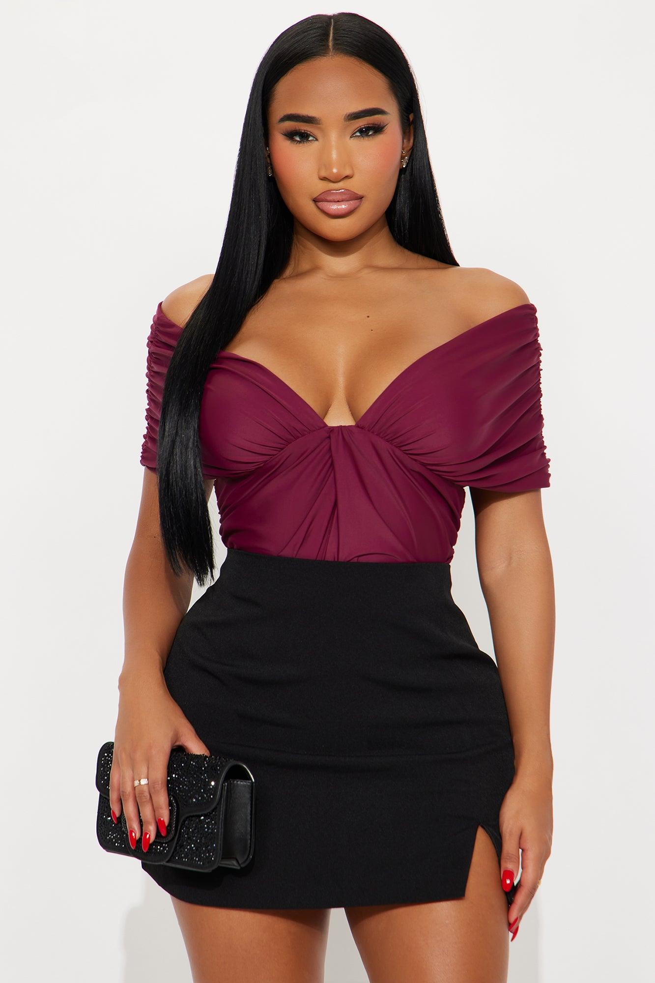 True Rival Ruched Off Shoulder Bodysuit - Plum Female Product Image