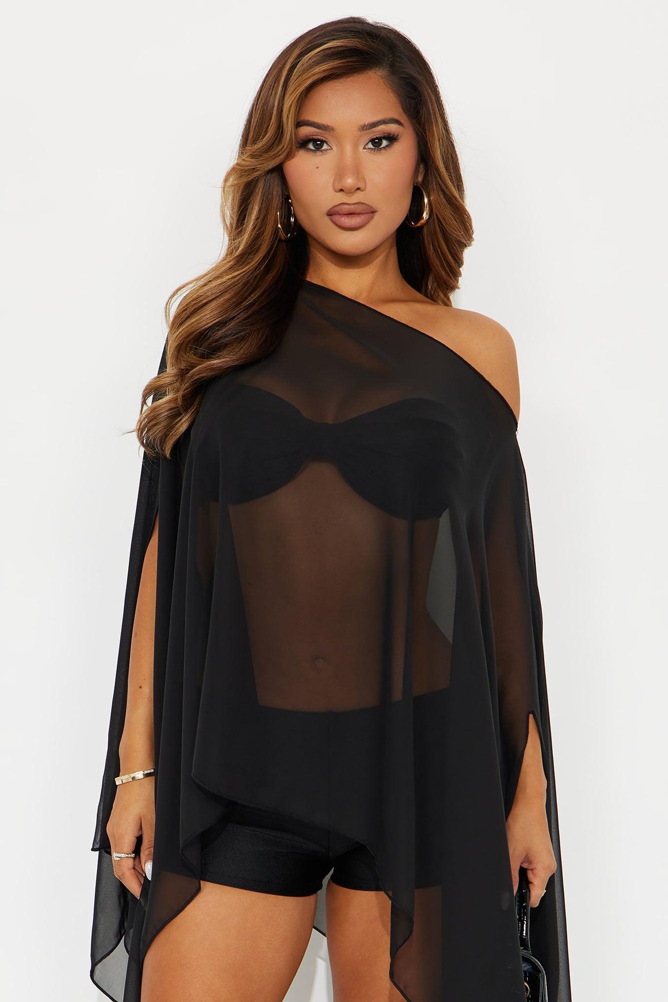 See Through Me 3 Piece Short Set - Black Female Product Image