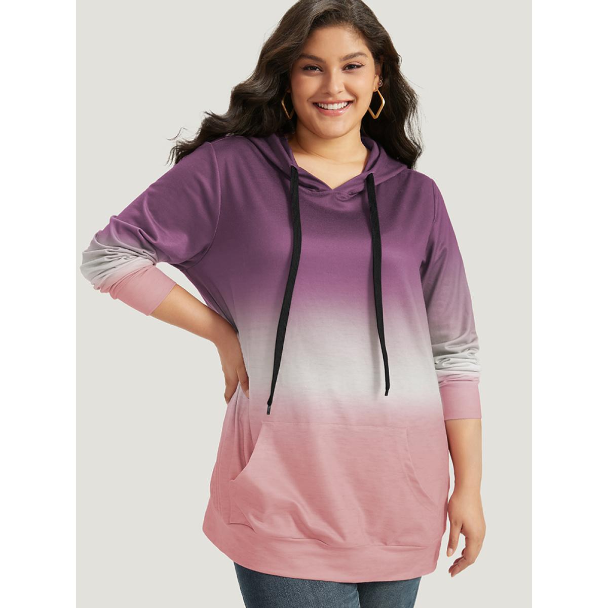 Plus Size Ombre Pocket Drawstring Hooded Sweatshirt Women Lilac Leisure Elastic cuffs Hooded Casual Sweatshirts BloomChic 12/L Product Image