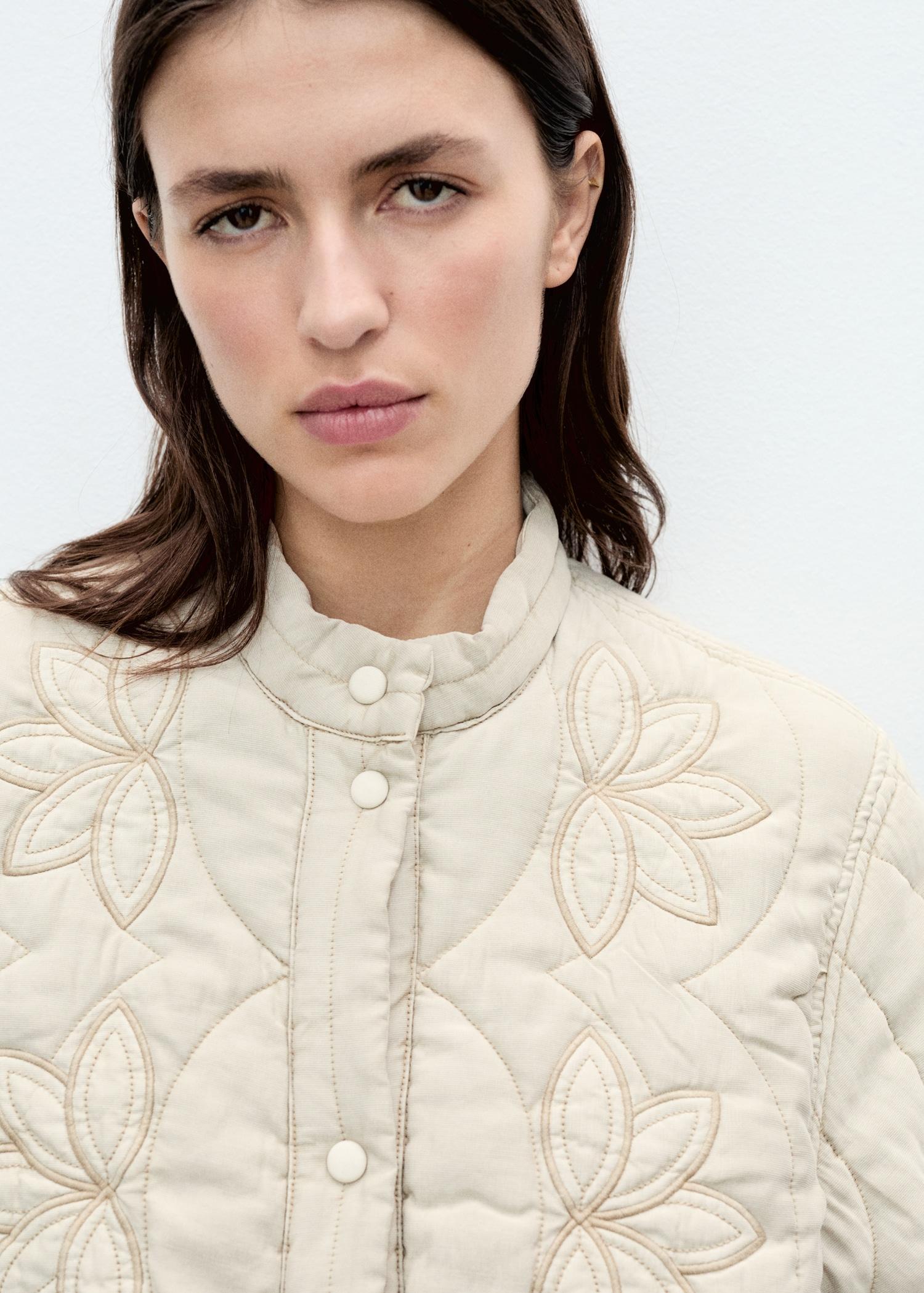 Floral-embroidered padded jacket - Women | MANGO USA Product Image