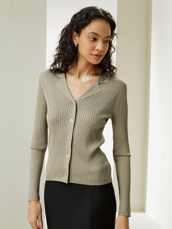 Lapel Collar Spun Silk Cardigan Product Image