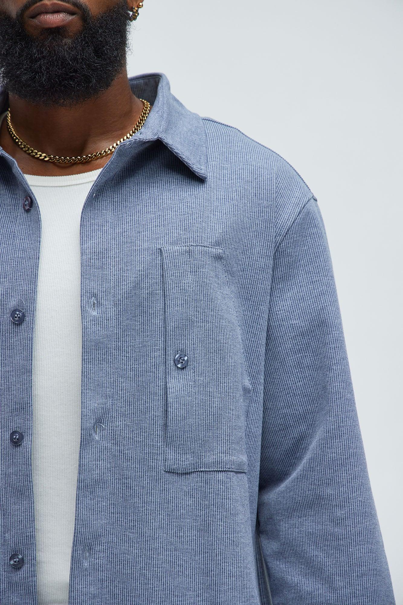 What U Need Stripe Button Up Shirt - Navy/combo Product Image