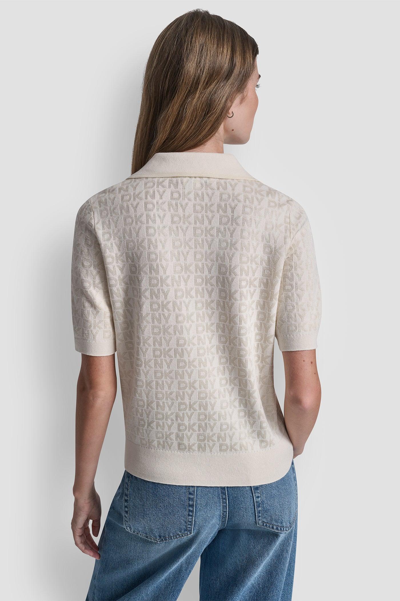 POLO COLLAR SWEATER WITH RHINESTONE LOGO Product Image