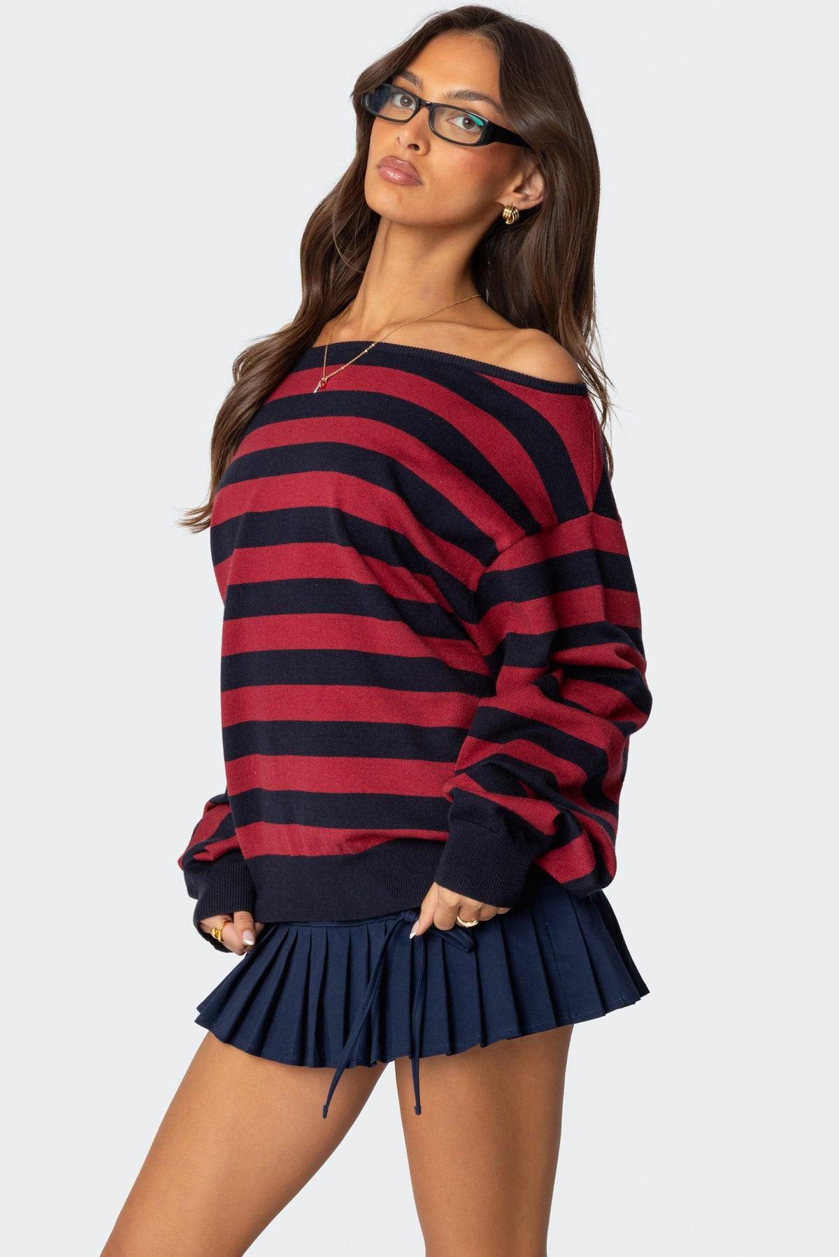 Sterling Striped Off Shoulder Sweater Product Image