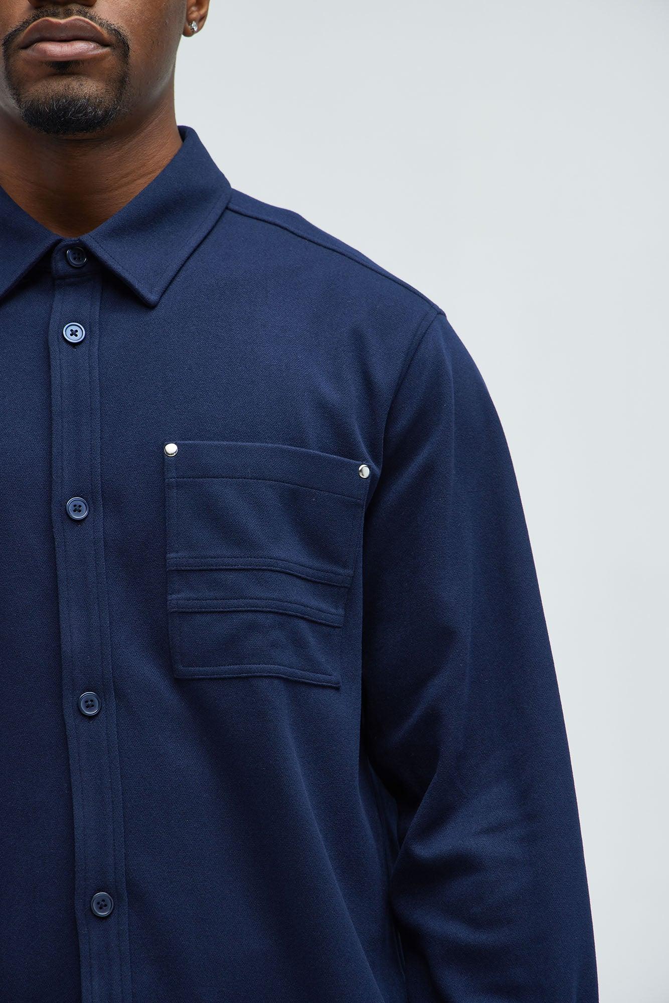 Fargo Wool Like Button Up Shirt - Navy Product Image