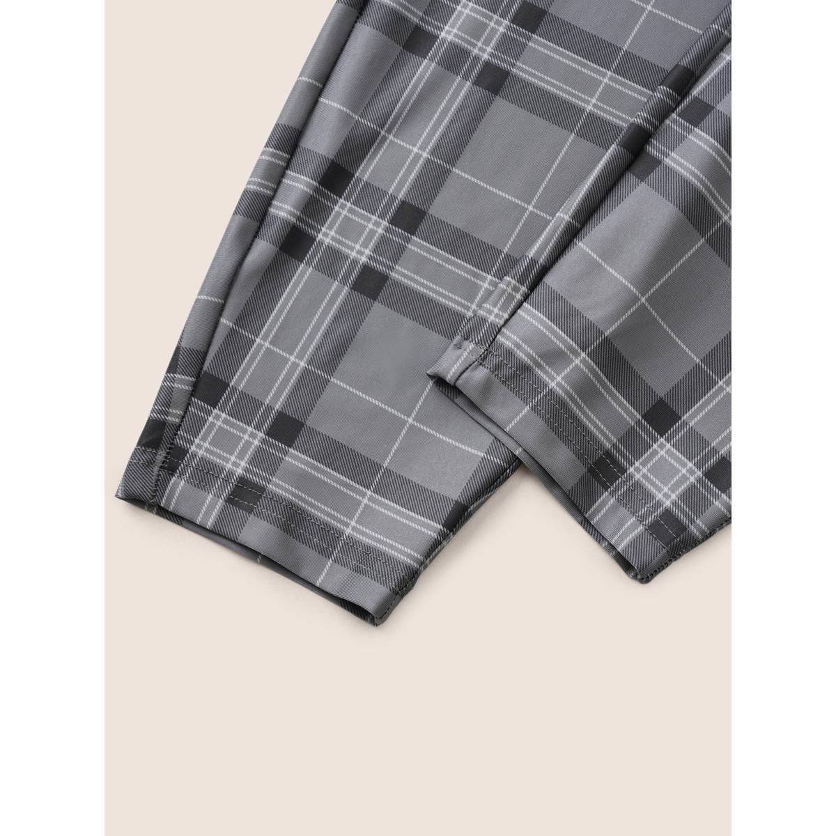 Plus Size Plaid High Rise Slant Pocket Skinny Leggings Women DimGray At the Office High stretch Skinny High Rise Office Leggings BloomChic 30/6X Product Image