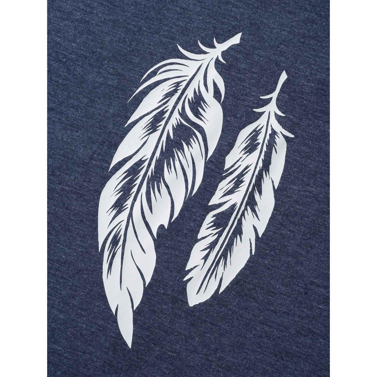 Plus Size Round Neck Feather Pattern T-Shirt Indigo Women Casual Non Art&design Round Neck Everyday T-shirts BloomChic 30/6X Product Image