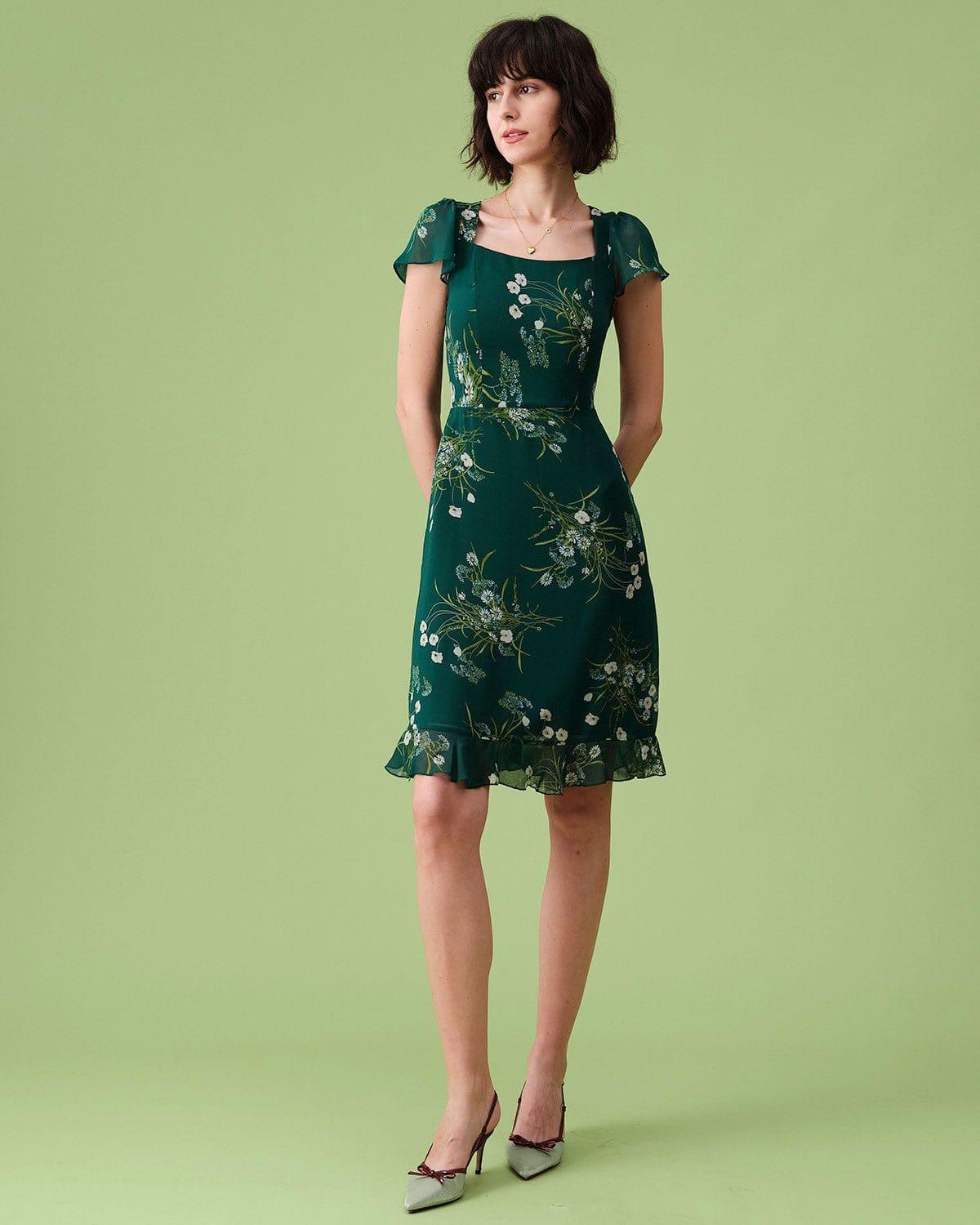 The Square Neck Backless Floral Midi Dress Female Product Image