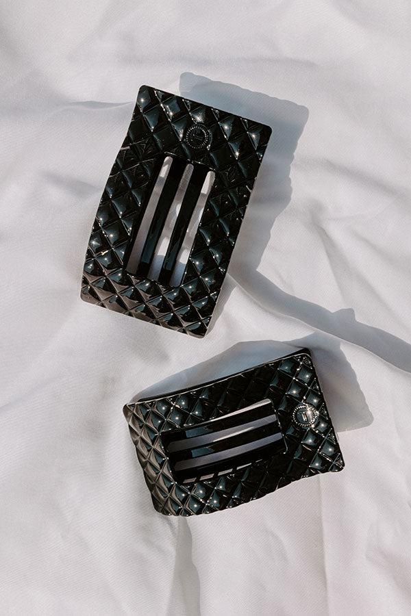Quilted Large Rectangle Hair Claw Clip in Black Product Image