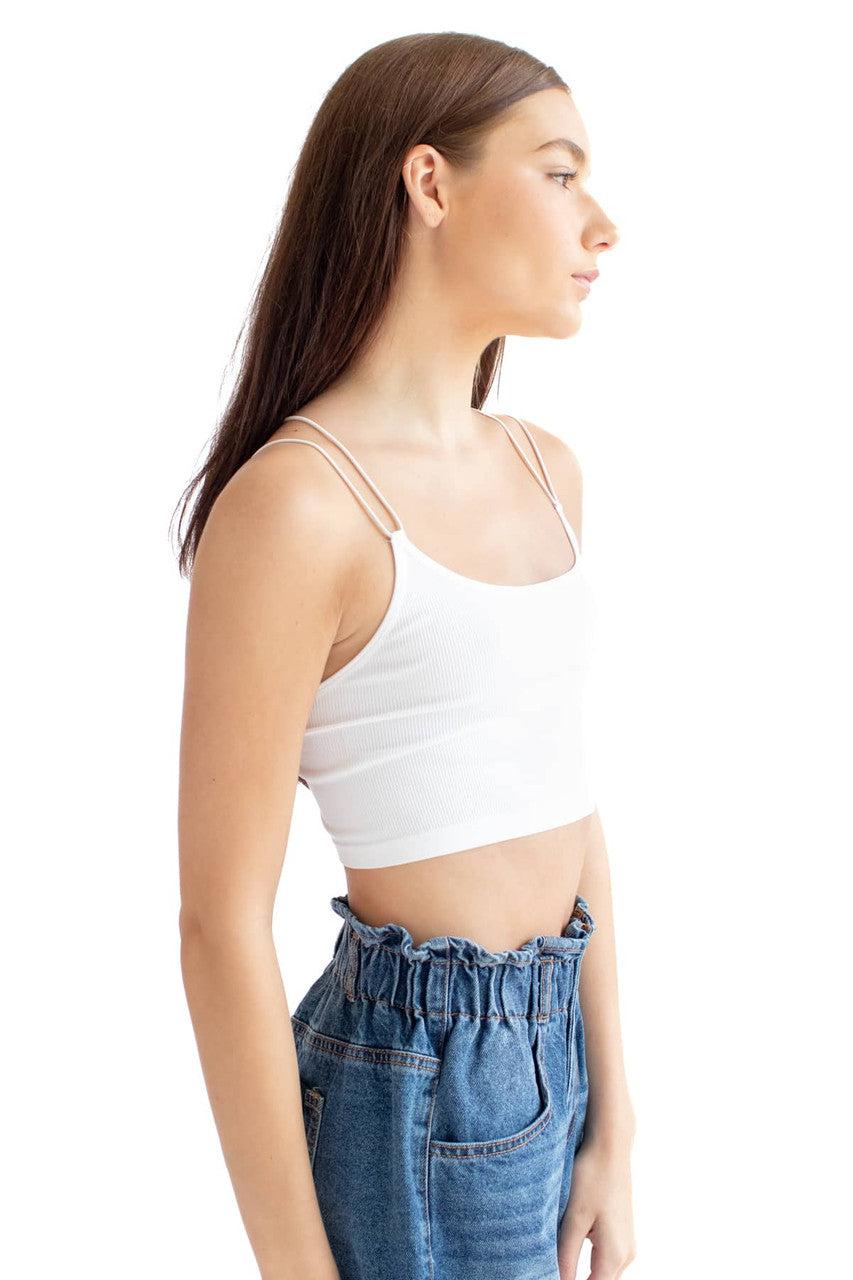 White Bungee Strap Seamless Ribbed Bralette Product Image