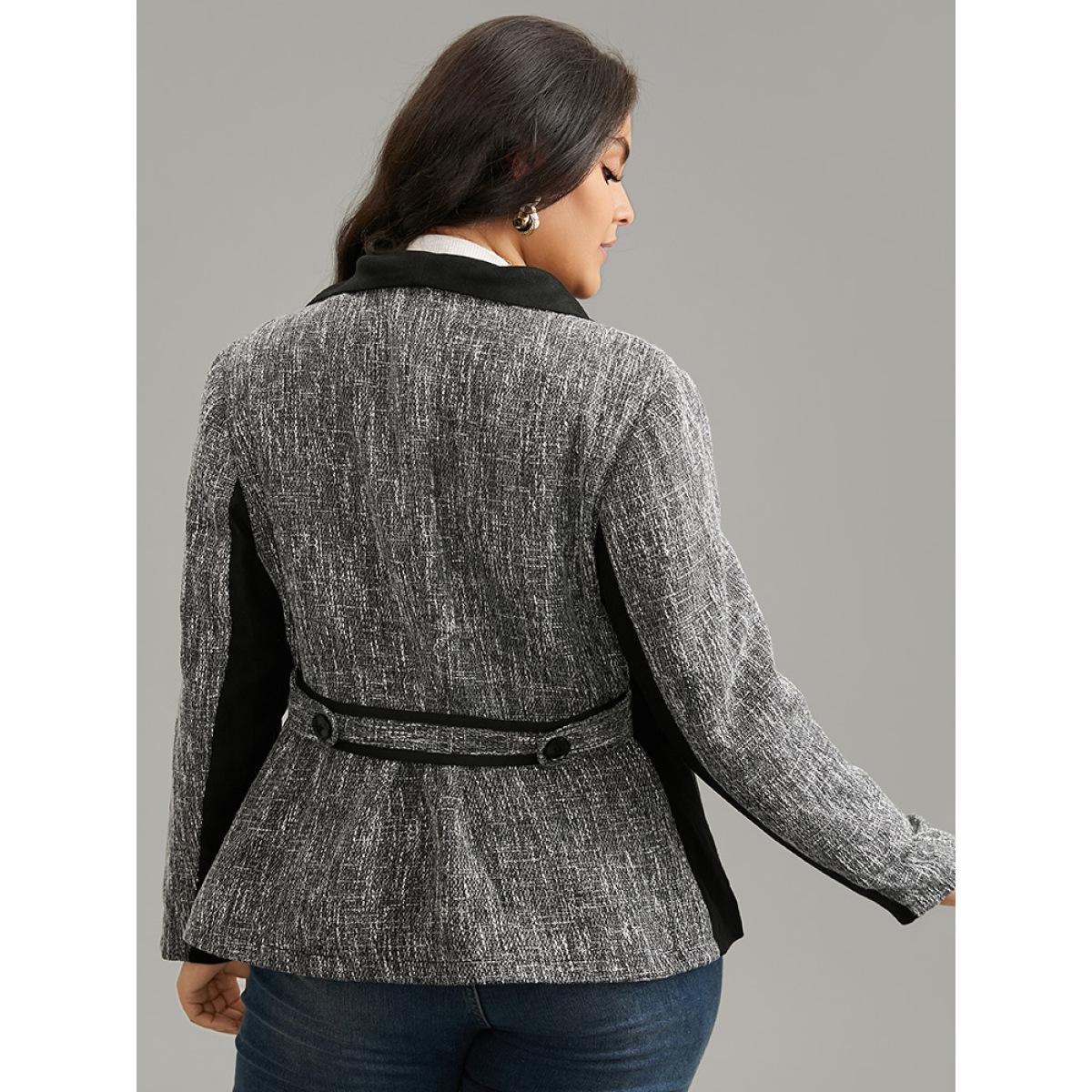 Plus Size Contrast Patchwork Zipper Lapel Collar Tweed Coat Women DimGray Casual Lined Ladies Dailywear Winter Coats BloomChic 30/6X Product Image