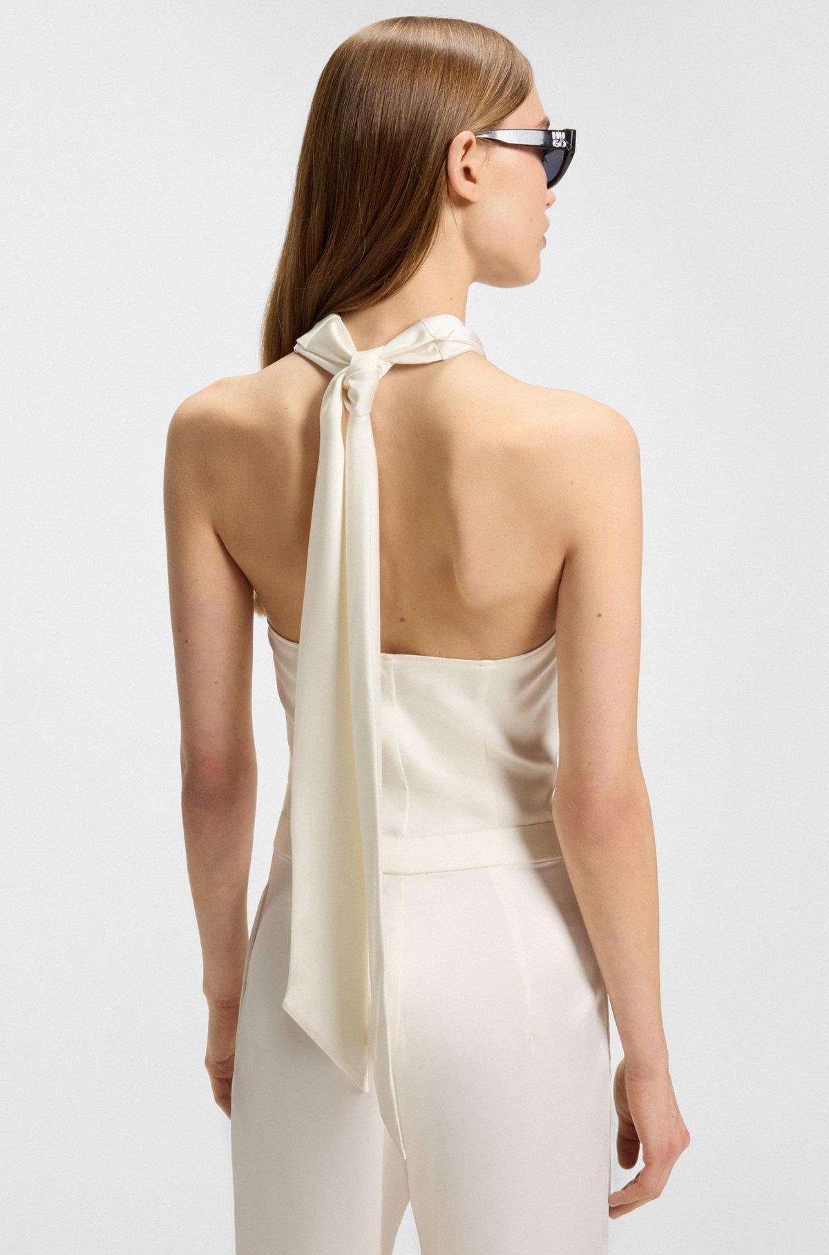 HUGO - Sleeveless jumpsuit in satin with tie neck - White Product Image