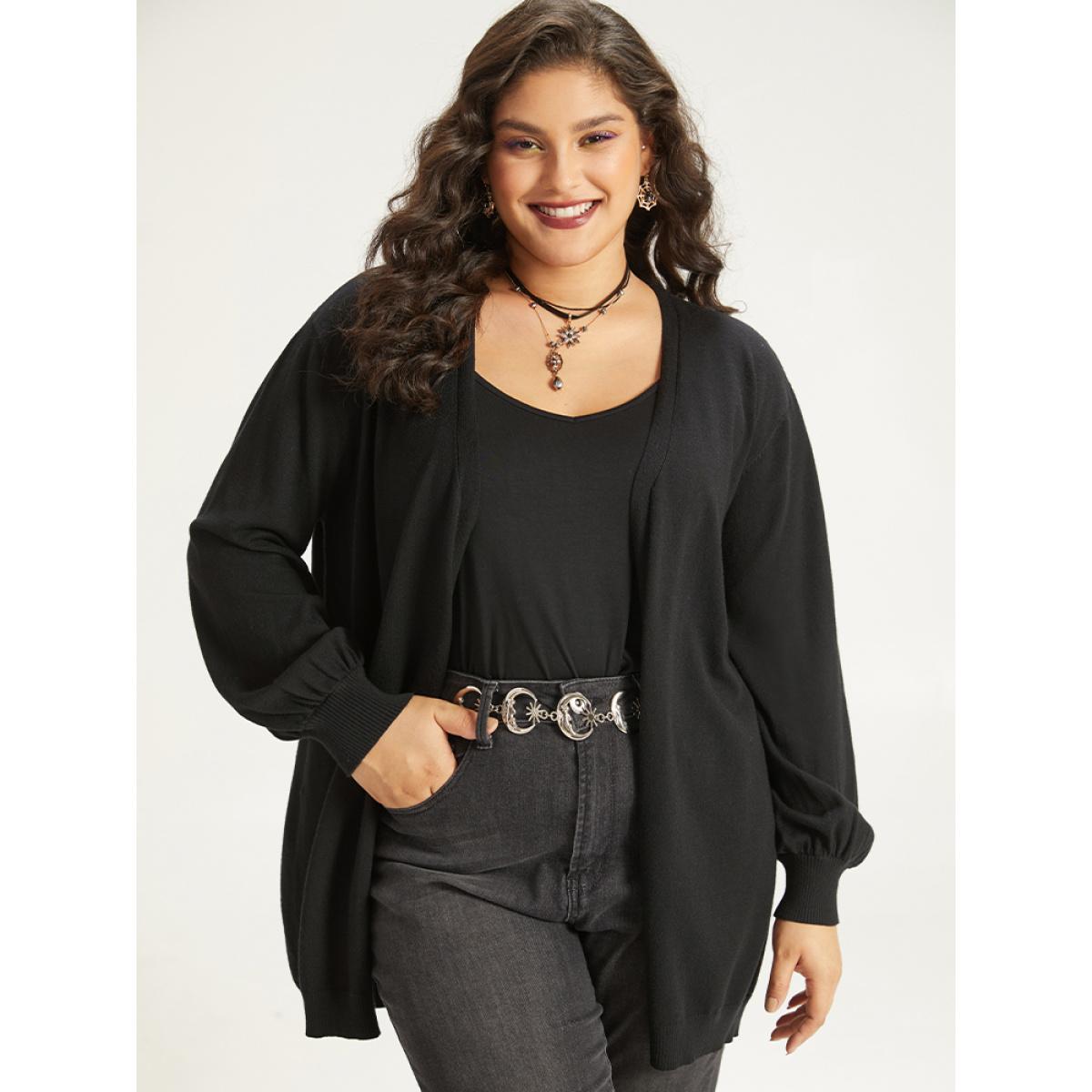 Plus Size Supersoft Essentials Halloween Moon Open Front Puff Sleeve Cardigan Indigo Women Casual Loose Long Sleeve Festival-Halloween Cardigans BloomChic 30/6X Product Image