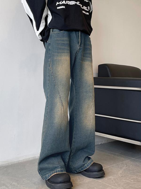 Men's Wash Distressed Ombre Loose Jeans Product Image