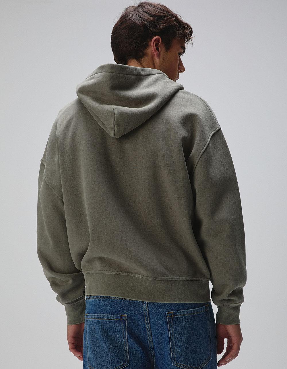 RSQ Mens Washed Zip-Up Oversized Hoodie - OLIVE Product Image