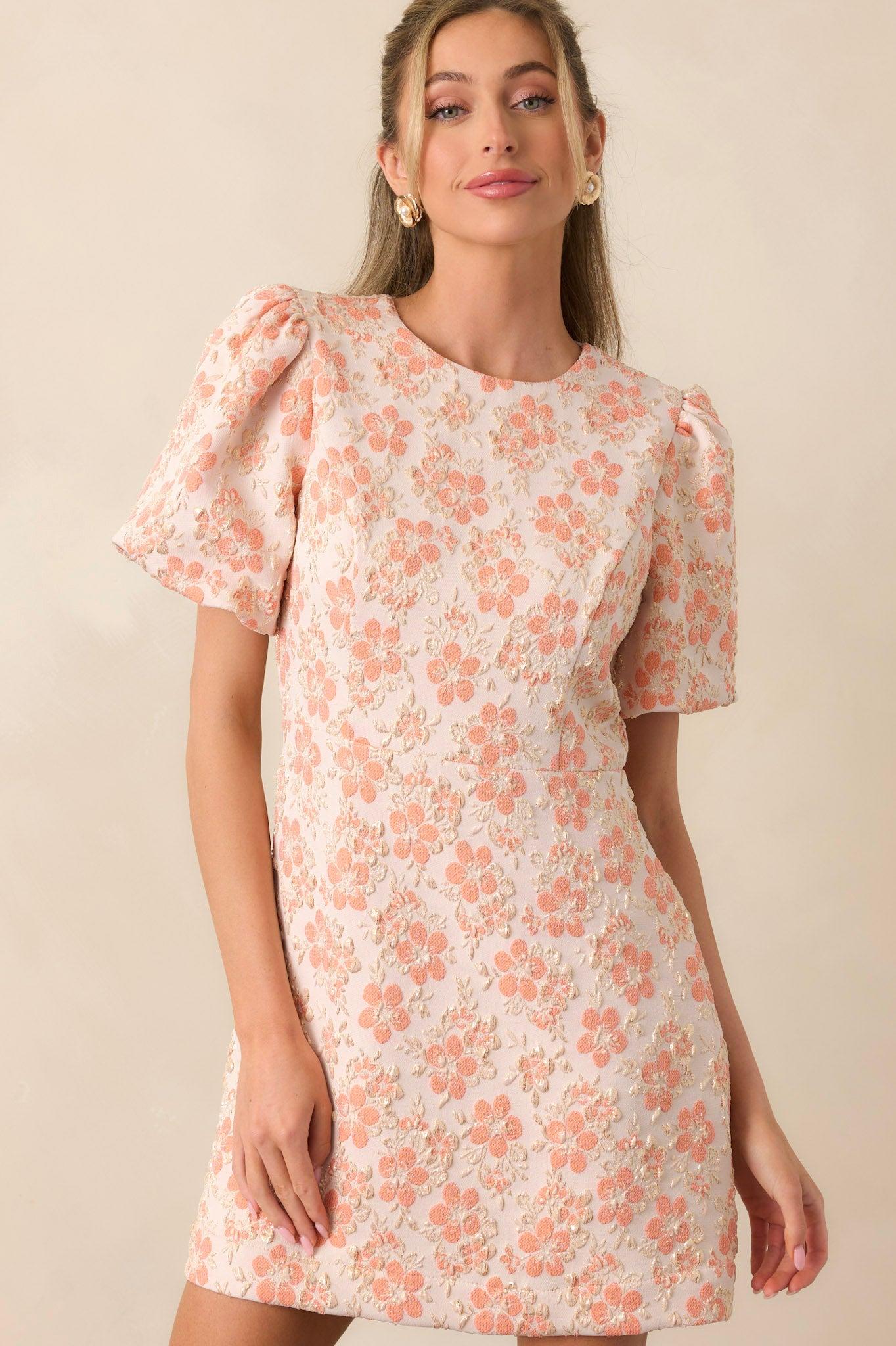 Little Luxuries Apricot Jacquard Floral Mini Dress Product Image